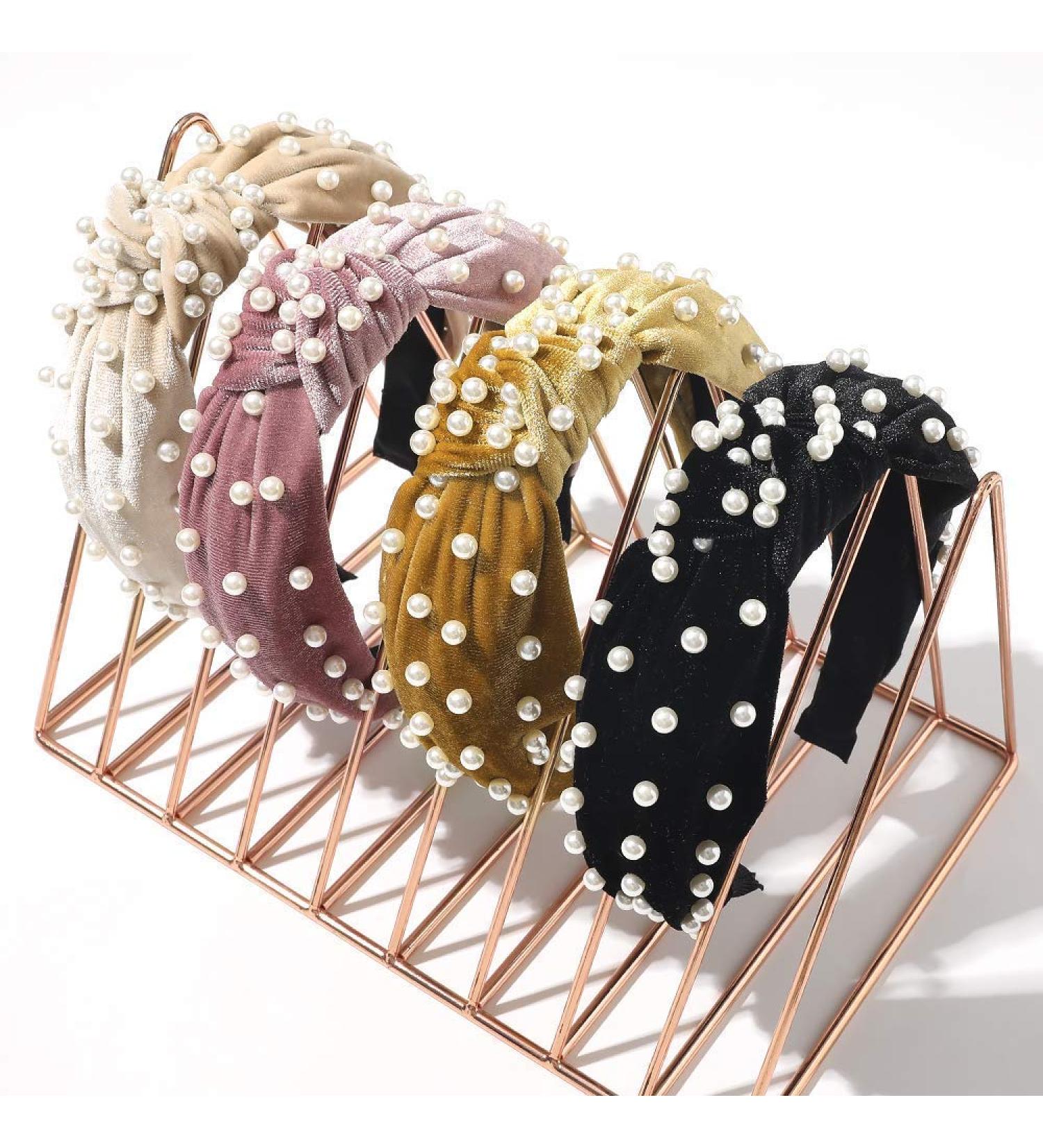 Velvet Pearl Headbands for Women - 4 Pack Vintage Hair Accessories for Workout, Yoga, and Running - Buy Online on GoSupps.com