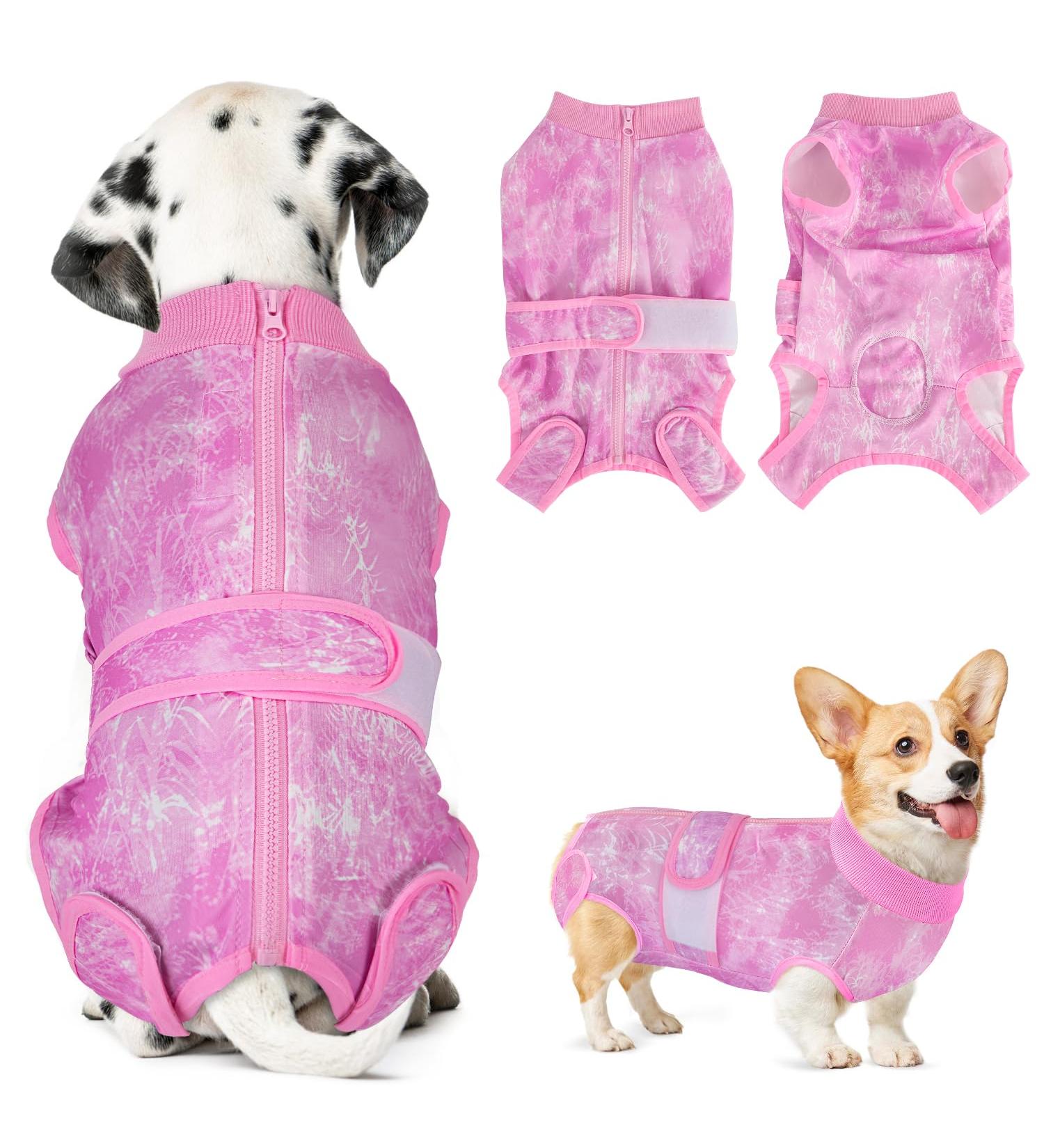 Slowton Dog After Surgery Suit - Soft Breathable Anti-Wound Licking Protection - Zippered One-Piece for Male & Female Dogs - XL Tie-Dye Rosa - Buy Online on GoSupps.com