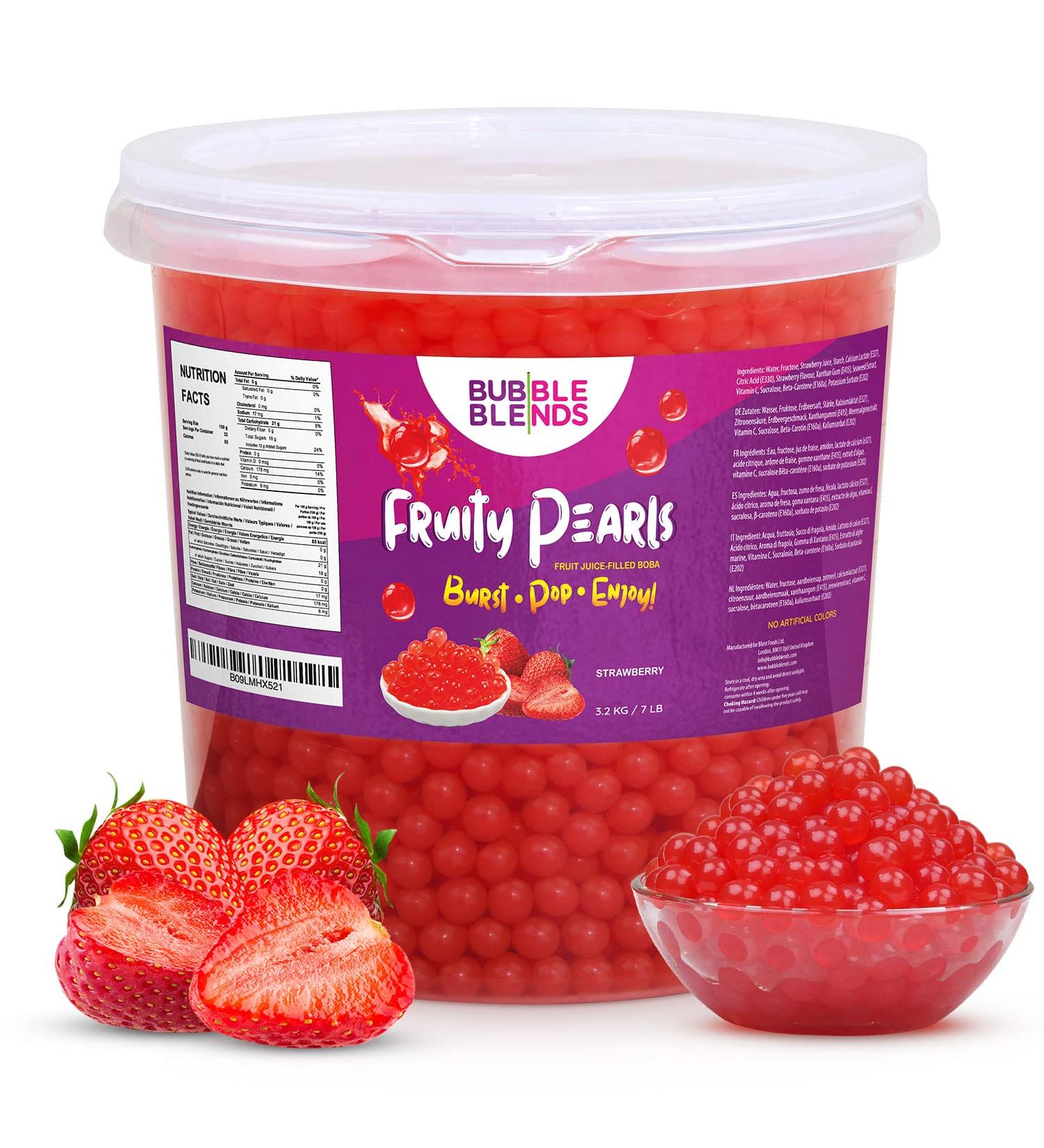 Strawberry Popping Boba (7lbs) - Gluten-Free & Fat-Free Bursting Pearls for Bubble Tea - Real Fruit Juice - Non-Dairy Sinkers & Dessert Toppings - Buy Online on GoSupps.com