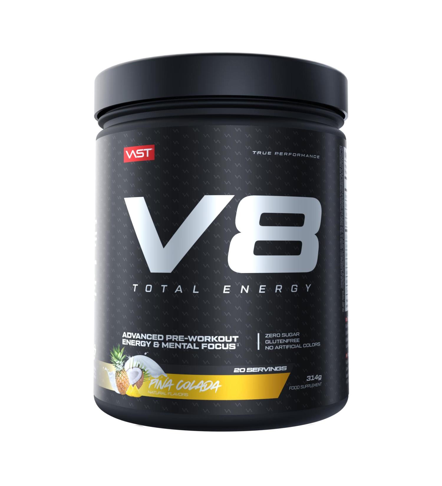 V8 Total Energy Pre Workout Booster - Carnosyn Betapower Vegan Sugar-Free Pina Colada - 20 Portions - Limited Edition - Buy Online on GoSupps.com