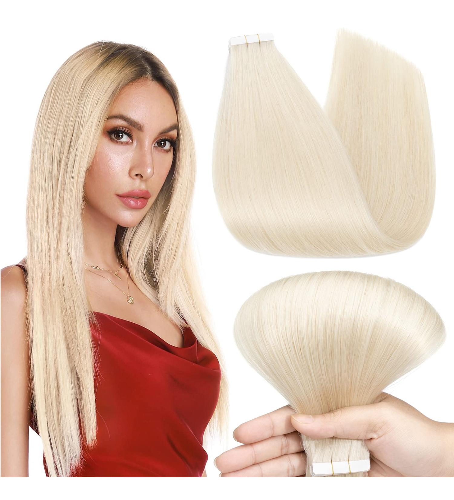 Rich Choices Tape Extensions - Real Hair 10 Pieces 20g 35cm Remy Hair - #70 White Bleach for Seamless Volume - Buy Online on GoSupps.com