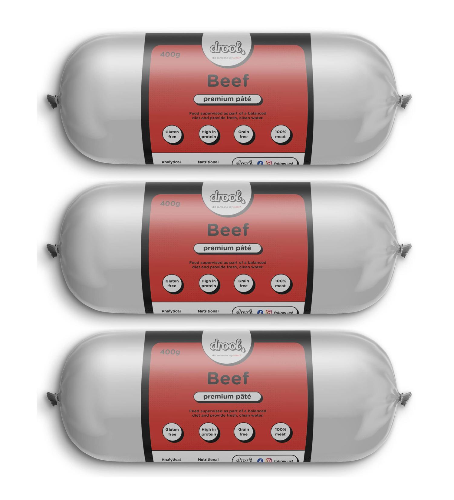 Drool Pet Products Dog Food Pate | Triple pack | 3 x 400g Premium Pate | Beef - Buy Online on GoSupps.com