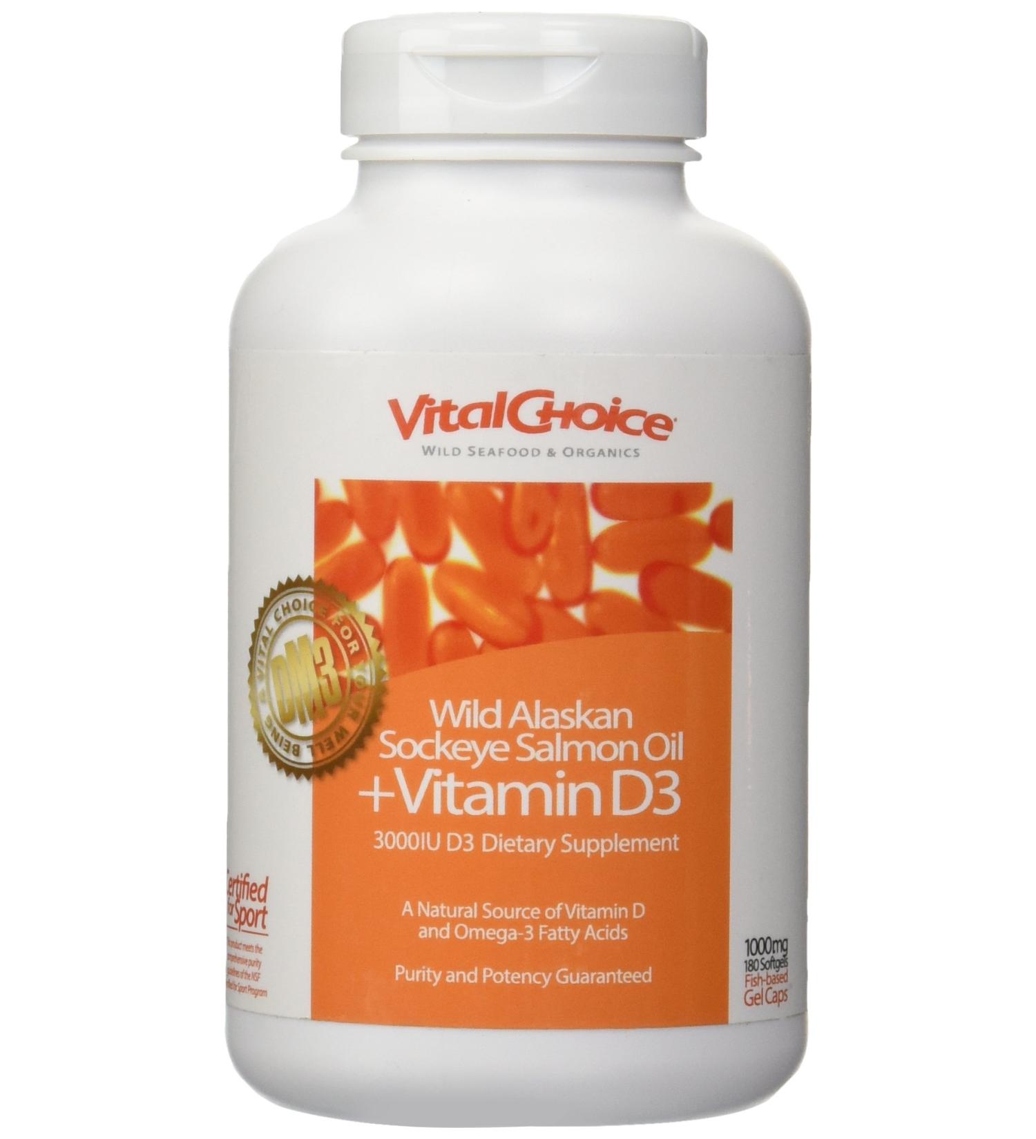 Vital Choice Wild Alaskan Sockeye Salmon Oil with Vitamin D 1000mg Softgels - 180 Count - Buy Online on GoSupps.com