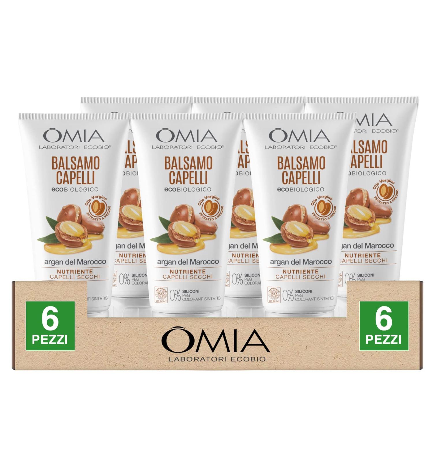 Omia Omia Nourishing Eco Hair Conditioner for Dry Hair with Argan Oil from Morocco Free PEG Silicone and Dyes - 6 x 180ml Bottles