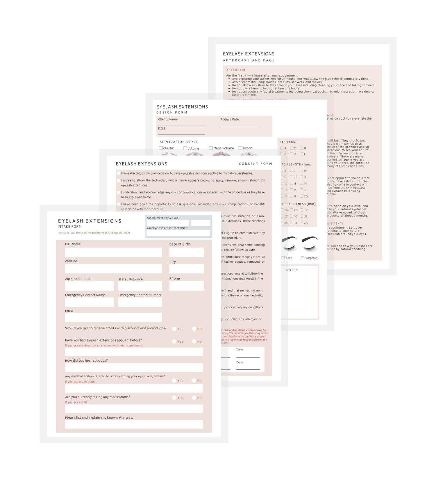 Lash Extension Consent & Aftercare Forms | 100 Pack | for Lash Artists | Mapping Included | 8.5x11 inch - Buy Online on GoSupps.com