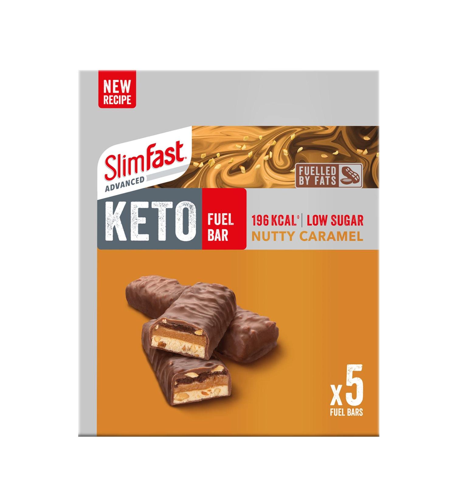 SlimFast Advanced Keto Fuel Bar - Nutty Caramel, Low Sugar & Chocolate Coated - 5 Count Pack - Buy Online on GoSupps.com
