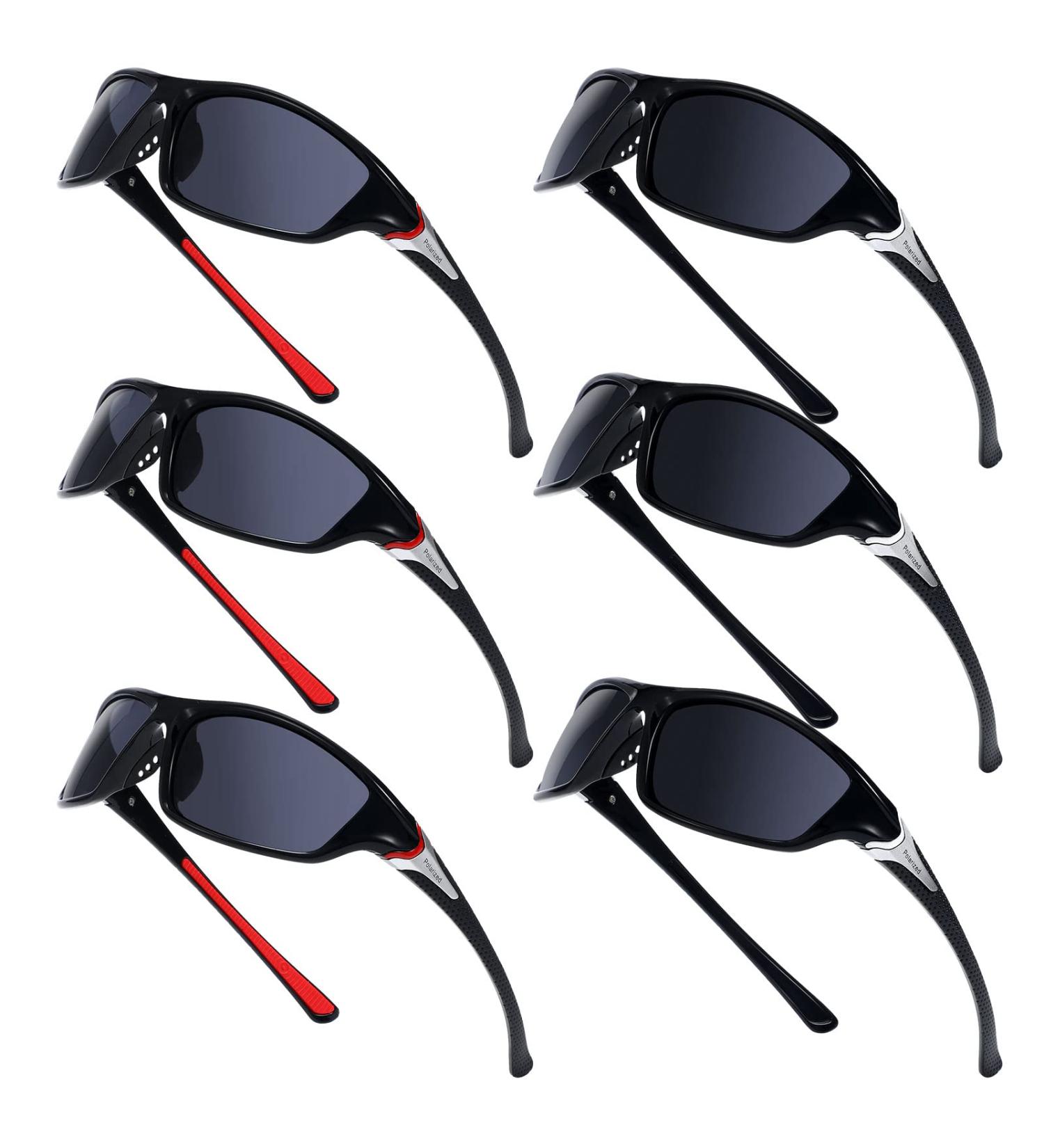 Cindeer Men's Polarized Wrap Around Sports Sunglasses - Red/Gray/Black (6 Pairs) | UV Protection for Hiking - Buy Online on GoSupps.com
