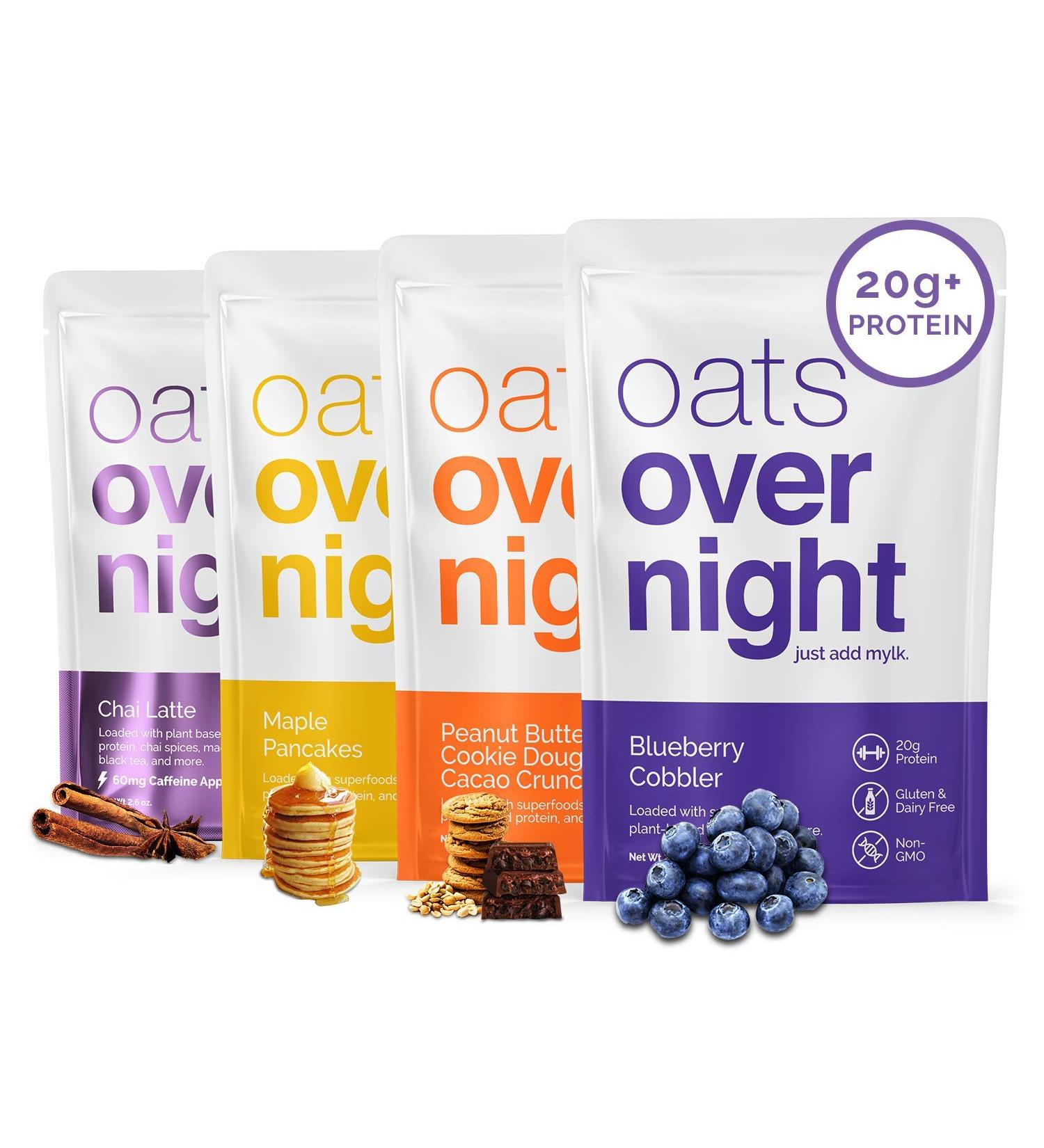 Dairy Free Oats Overnight Variety Pack - High Protein, Low Sugar Breakfast Shake | Gluten Free, Non GMO, High Fiber Oatmeal - Vegan & Plant-Based (2.6oz per meal) - Buy Online on GoSupps.com
