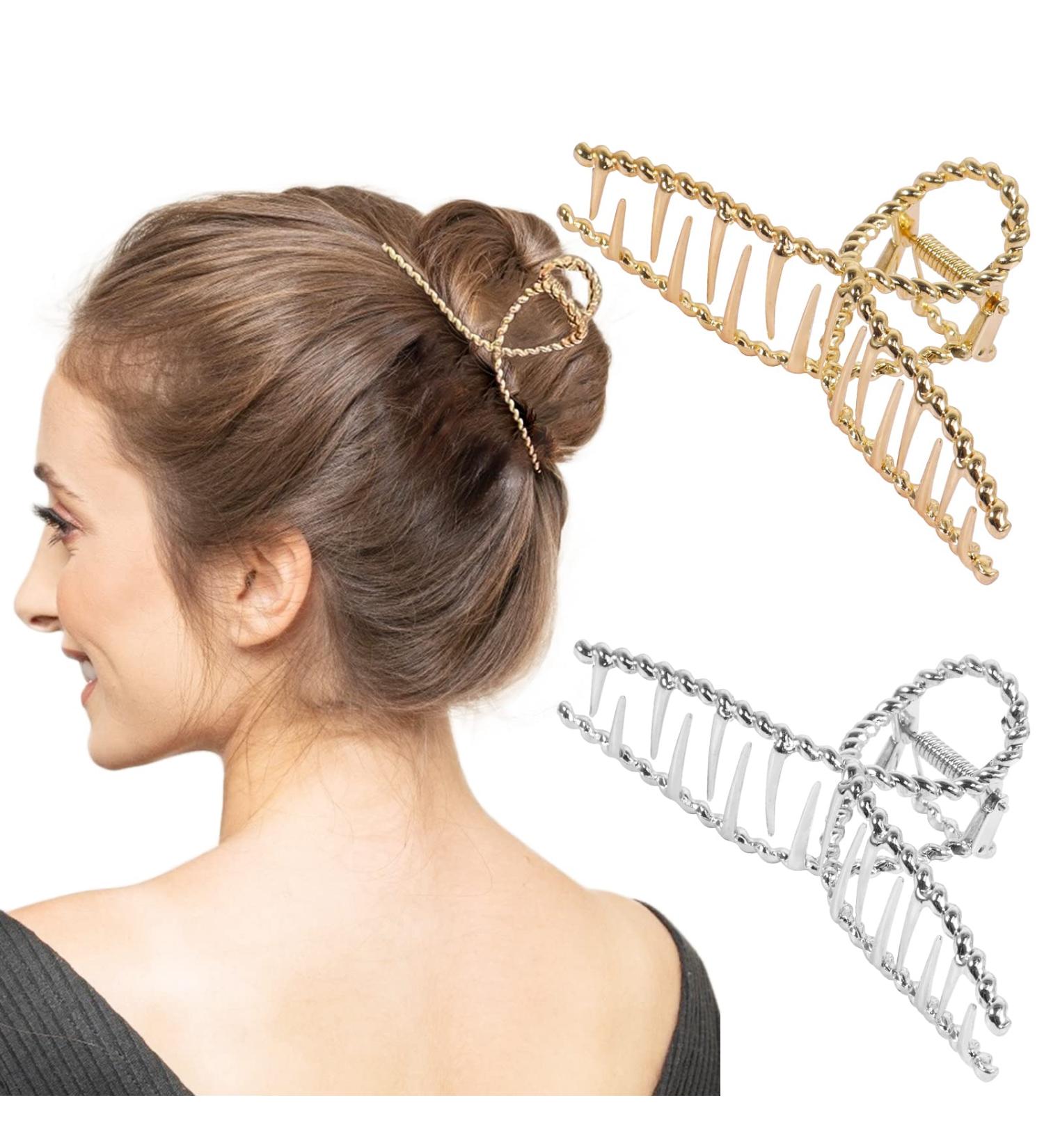2 Pcs Metal Hair Clips for Women - Gold & Silver Nonslip Claw Clips for Thick Hair - Wedding & Bridal Accessories - Jumbo Size Type B - Buy Online on GoSupps.com