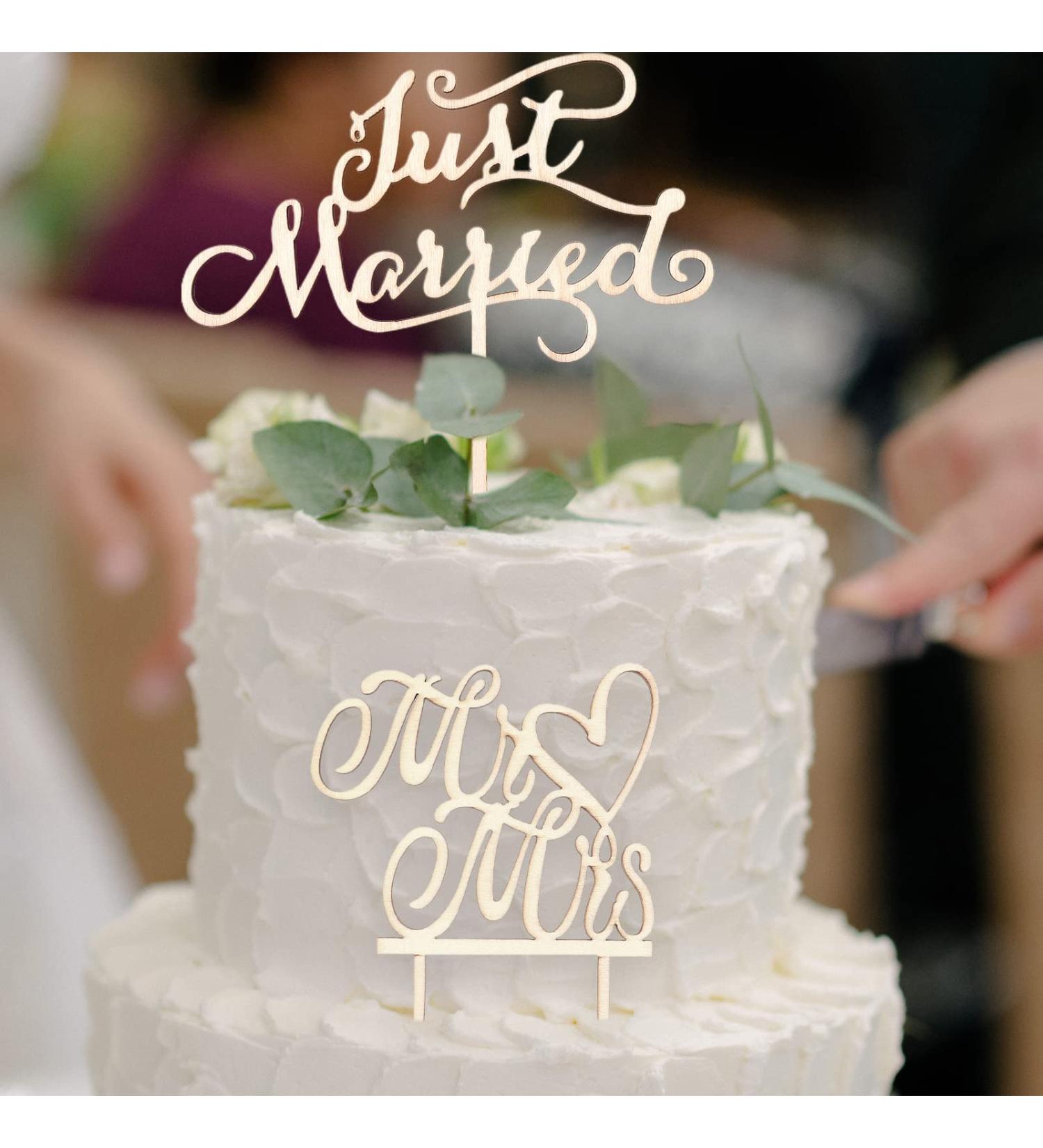 Laokai Mr & Mrs Cake Topper - 2 Piece Wooden Wedding Decoration for Engagement & Anniversary Cakes - Buy Online on GoSupps.com