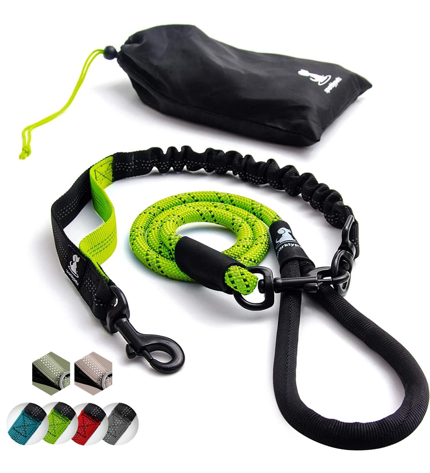 Premium Bungee Dog Leash for Large & Medium Dogs | Jerk Dampers & Reflective Elastic - Perfect for Walks (Green) - Buy Online on GoSupps.com
