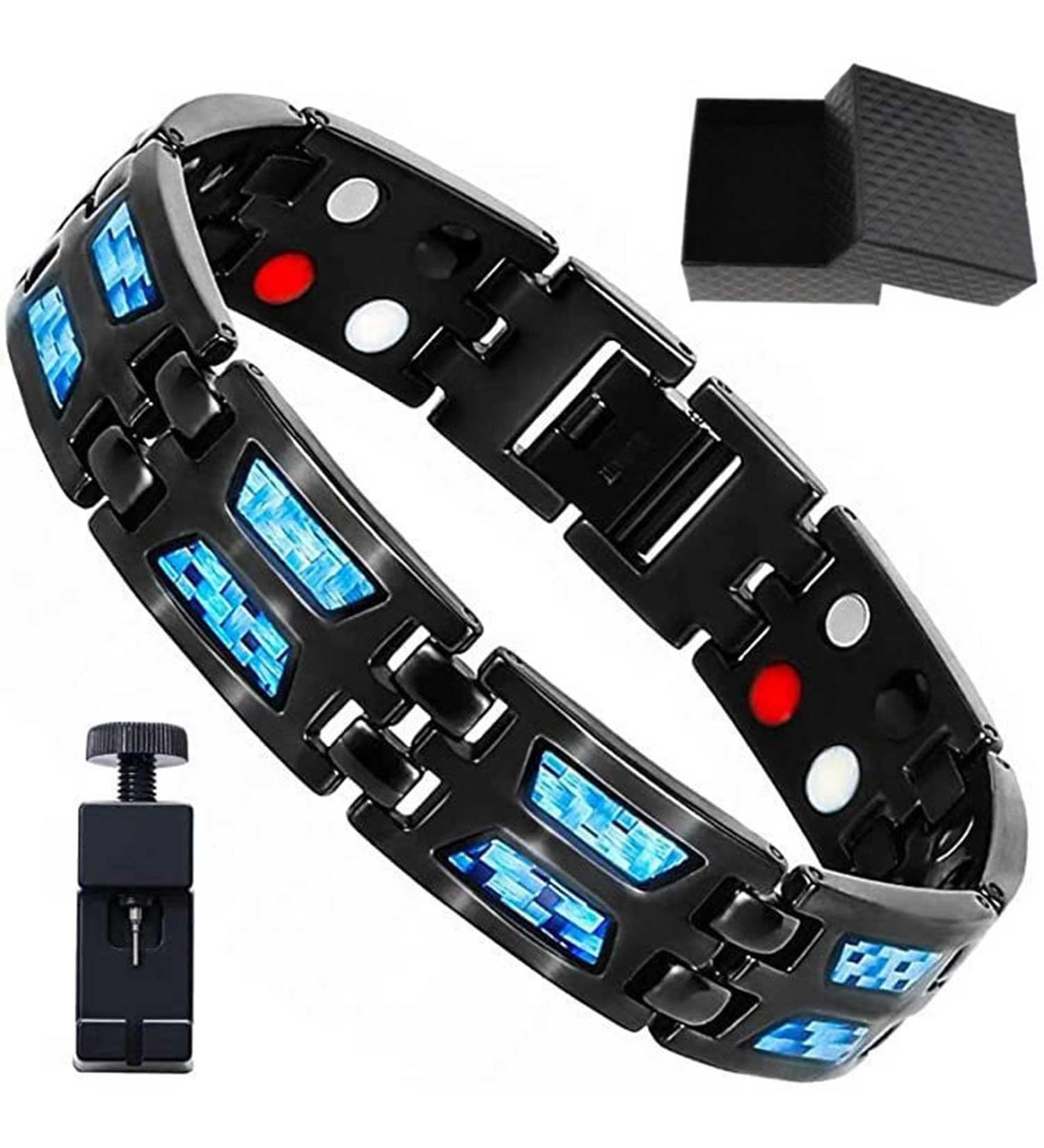 Buy Titanium Power Magnetic Bracelet | Adjustable Carbon Blue Therapeutic Ring for Men | Lymphatic Drainage & Pain Relief - Buy Online on GoSupps.com