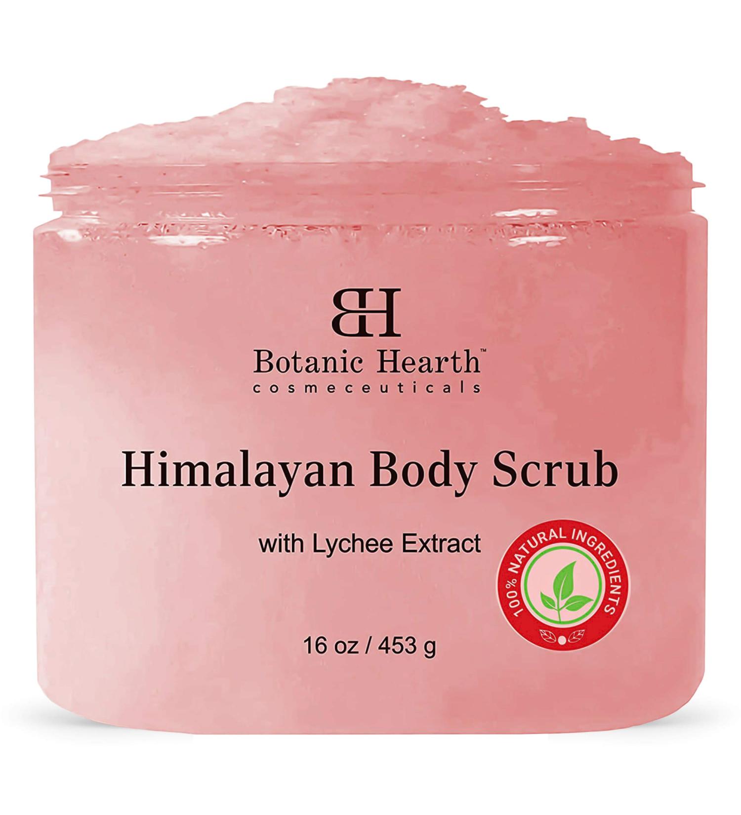 Botanic Hearth Himalayan Salt Body Scrub with Lychee Oil - Natural Exfoliating Scrub for Acne, Cellulite, Scars - 16 oz - Buy Online on GoSupps.com