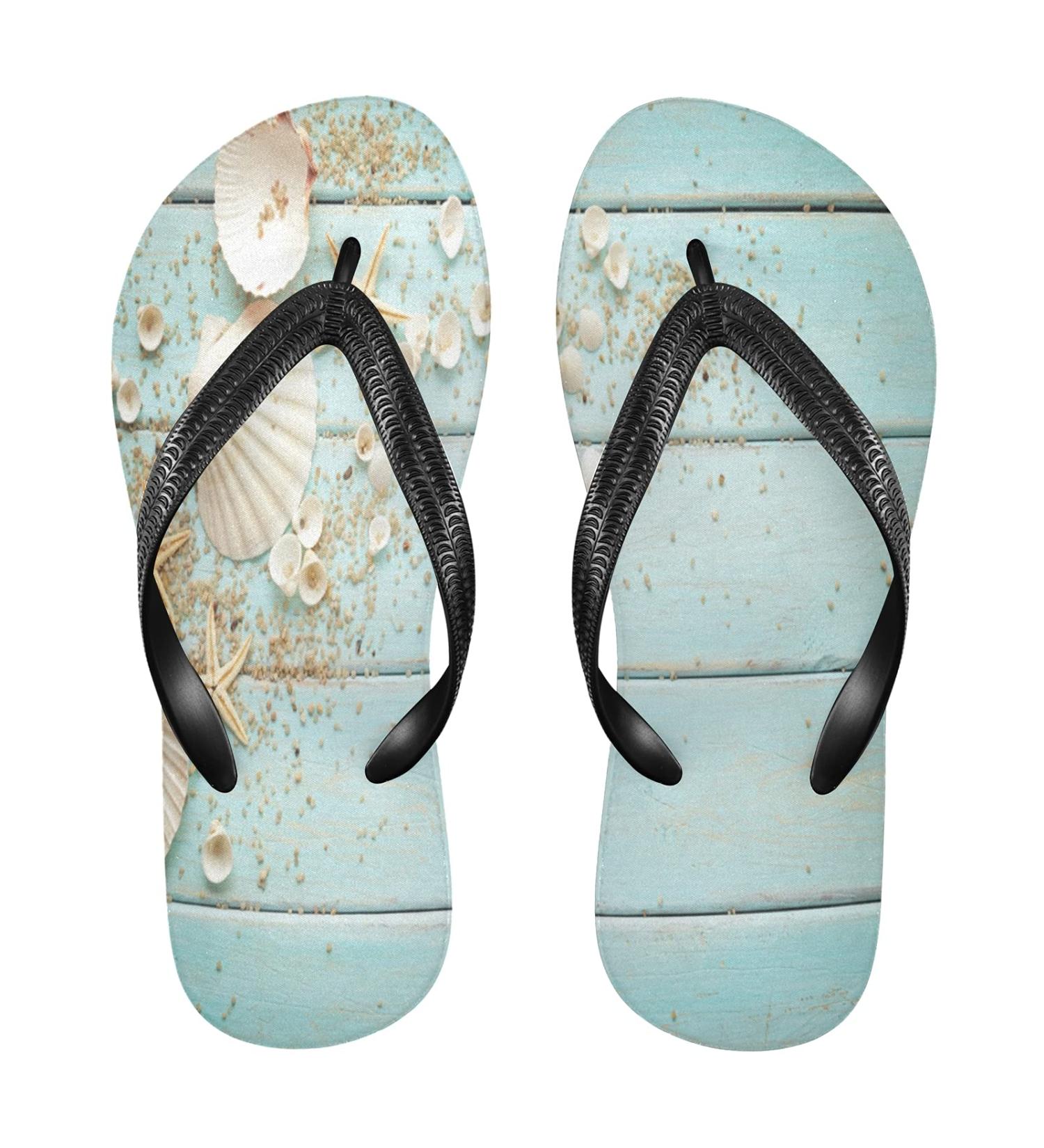Mnsruu Wooden Starfish Shell Flip Flops - XL for Men & Women | Home Hotel Spa & Travel Footwear | International Shipping - Buy Online on GoSupps.com