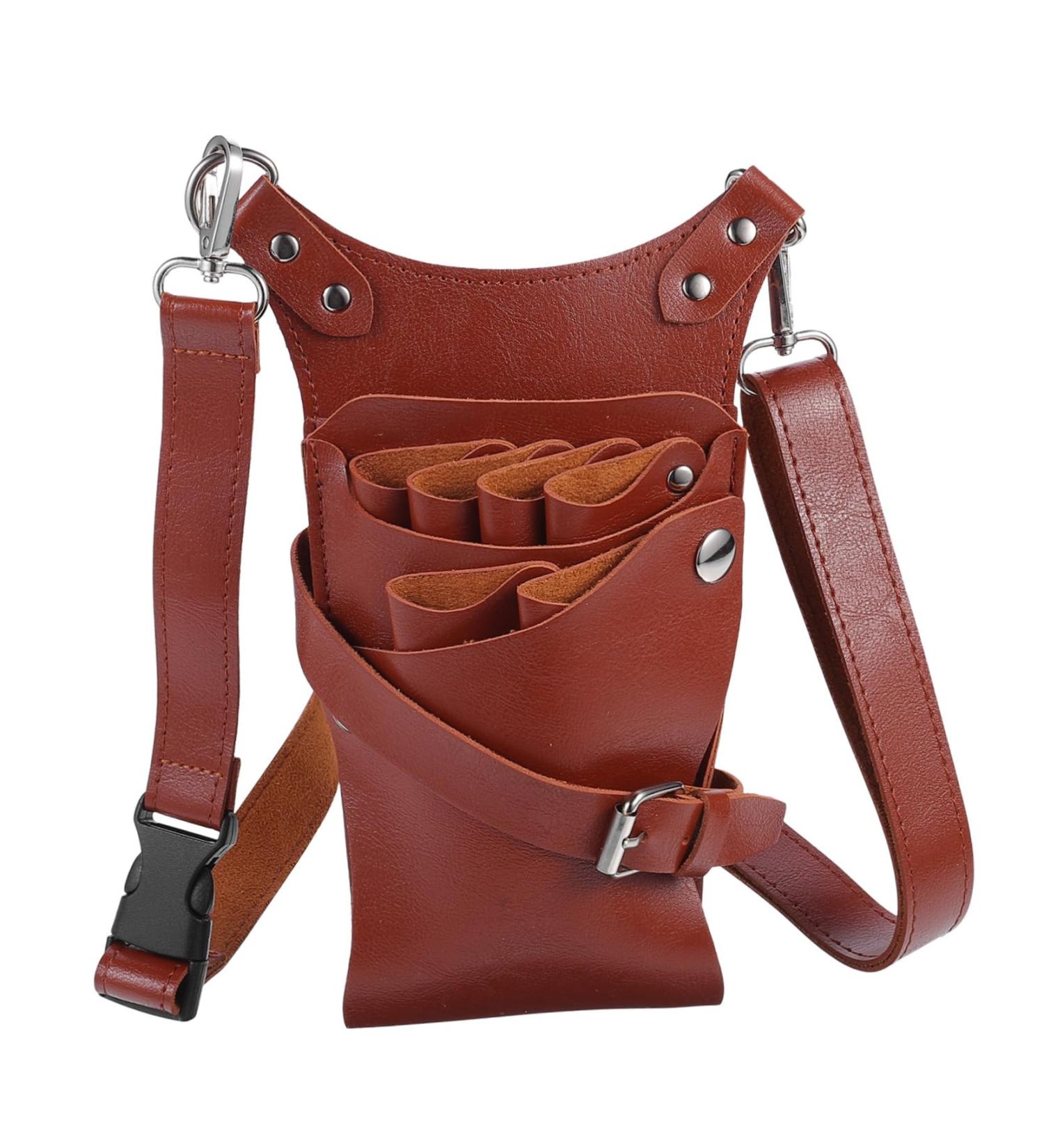 Lurrose Hairdresser Bunkbob Hairdressing Scissors Belt - Stylish PU Tool Case Bag for Shears & Onion Cutters - 25x11cm Brown - Buy Online on GoSupps.com