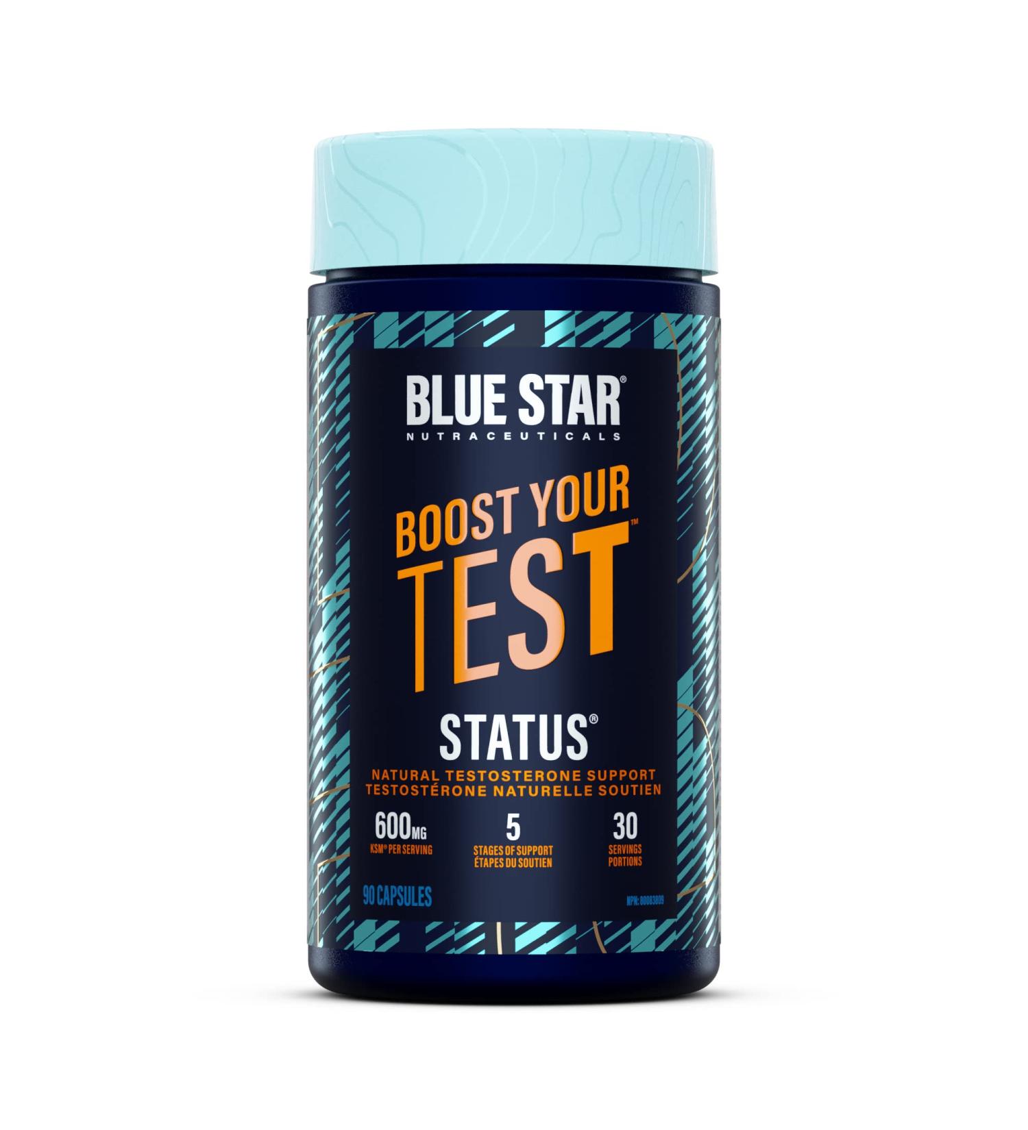 Blue Star Nutraceuticals STATUS - Testosterone Booster for Men - w/KSM 66 Ashwagandha - Invigorate Stamina Muscle Growth & Energy | Natural Test Booster Support - 90 Veggie Capsules - Buy Online on GoSupps.com