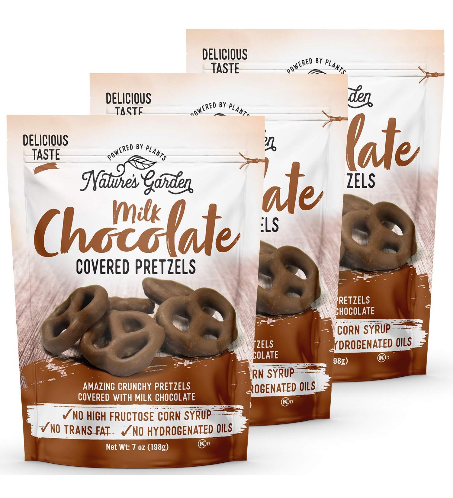 Nature's Garden Milk Chocolate Covered Pretzels  No Trans Fat, Indulgent Snack, Milk Chocolate Pretzels  7 Oz Bag (Pack of 3) Milk Chocolate Pretzel 7 Ounce (Pack of 3)