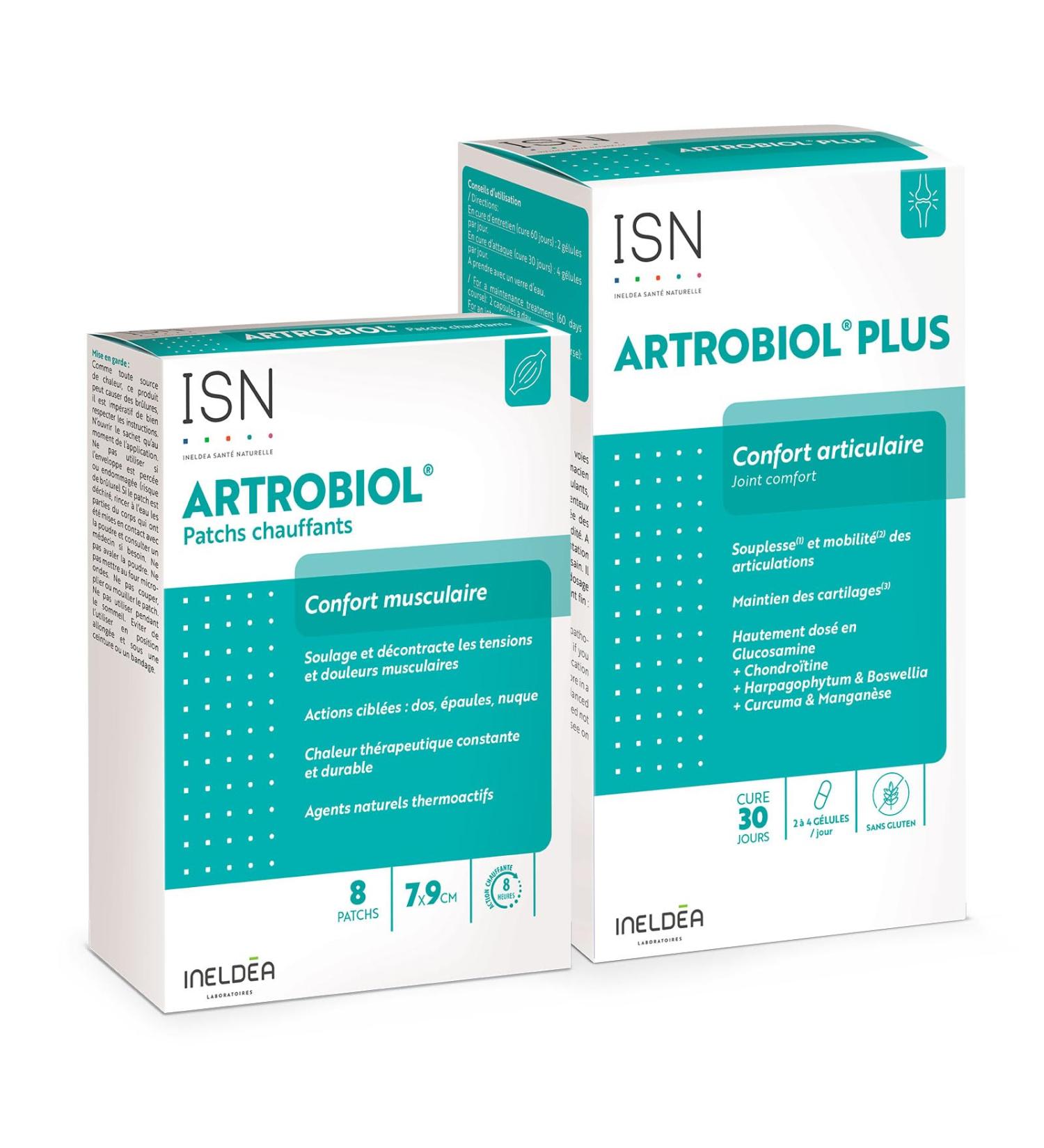 ISN - Pack Artrobiol Plus & Artrobiol Patchs chauffants - Confort & Mobilit Articulaire - Soulagement des douleurs & tensions musculaires 2 Produits - Buy Online on GoSupps.com