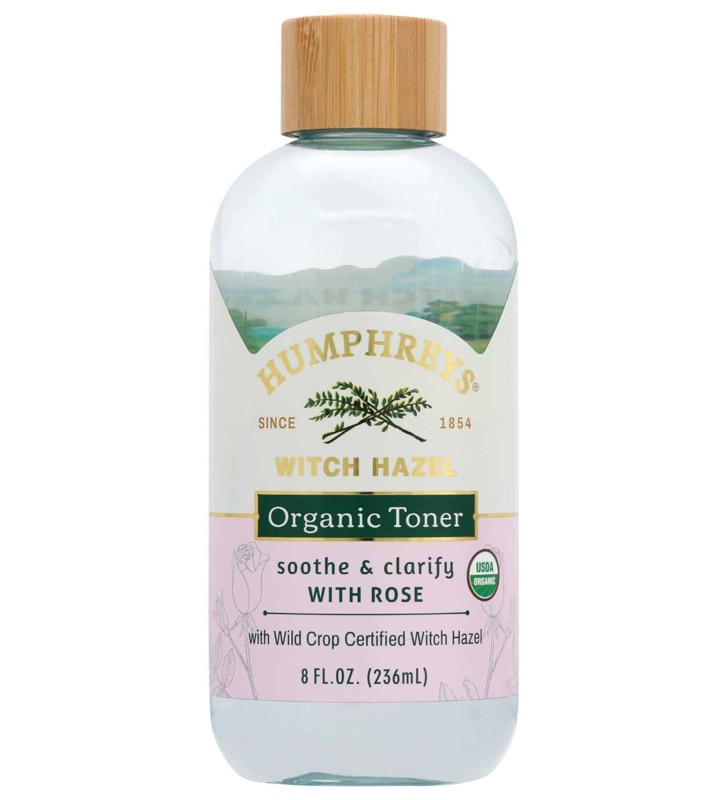 Humphreys Organic Toner Witch Hazel with Rose USDA Certified Organic 8 Fl Oz (Pack of 1) Natural