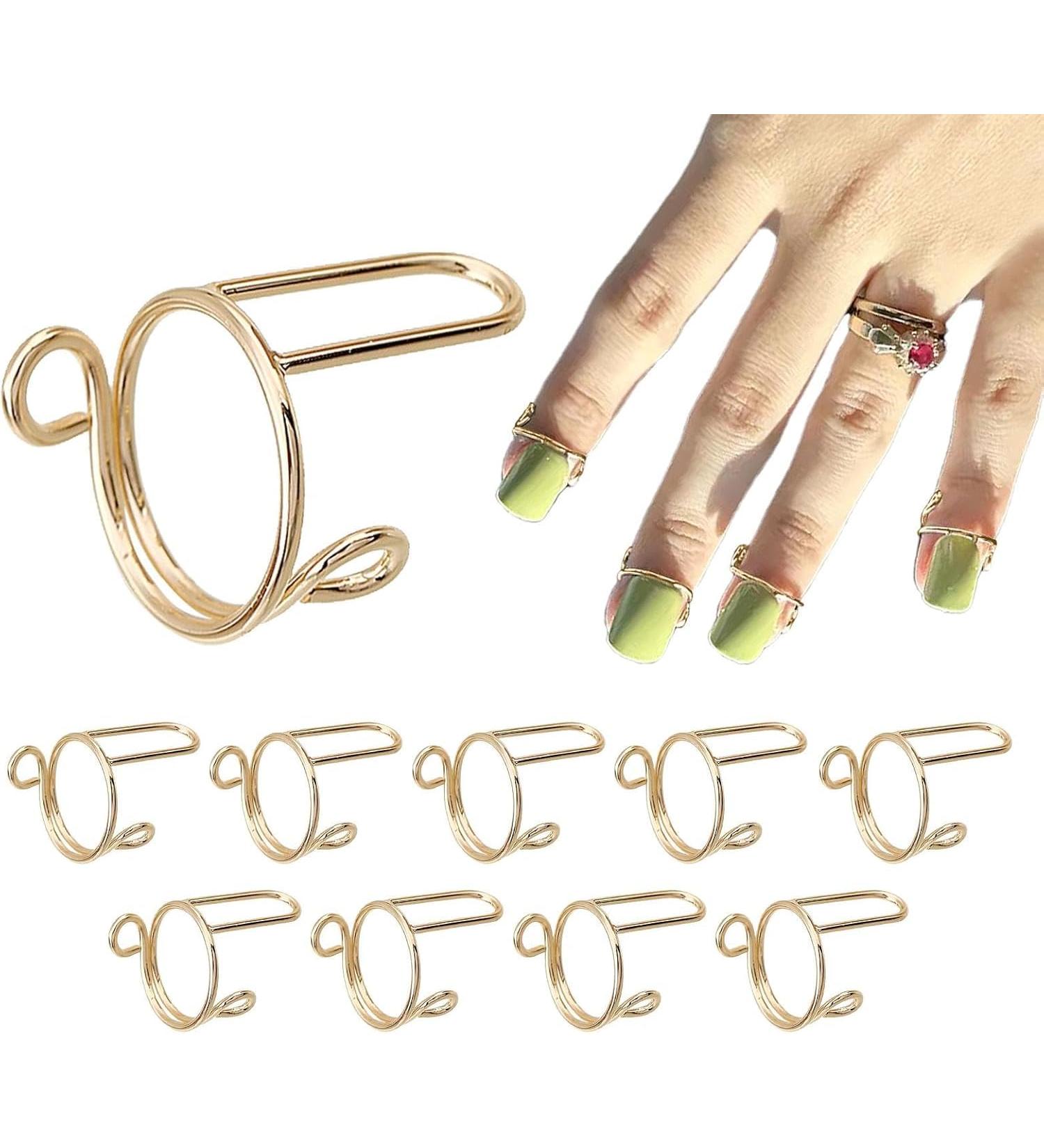 fdsmall Wudu Nail Rings Adjustable Fingernail Rings Reusable Metal Finger Nail Rings for Women No Glue Nails Jewelry Fingertip Gift Decorations for Wearing Manicure Nails (Gold) - Buy Online on GoSupps.com