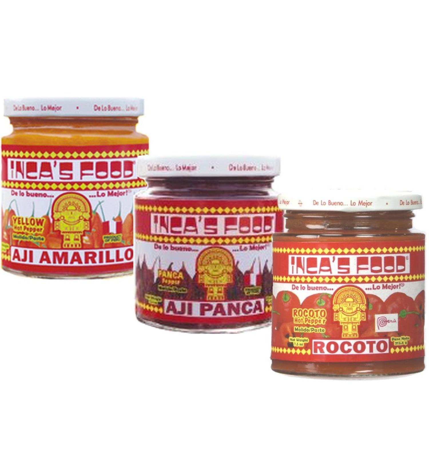 Inca's Food Mixed Sampler - Aji Amarillo, Aji Panca, and Aji Rocoto - (3) 7.5 Oz Jars