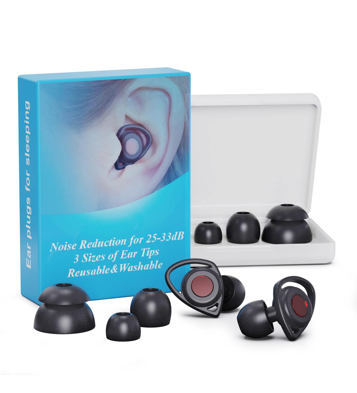 Reusable Silicone Earplugs for Noise Reduction - 25-33db Noise Canceling Earplugs for Sleeping, Working, Studying - Black - Buy Online on GoSupps.com