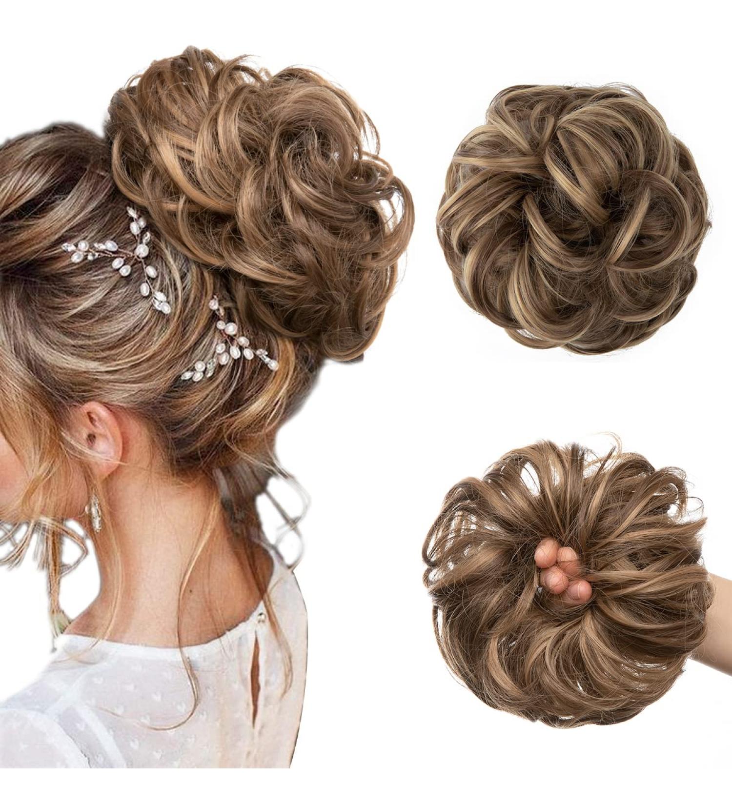 JJStar Large Bun Hair Part with Rubber Band | Messy Bun Hair Tie & Extensions for Women & Girls - Brunette & Honey Blond Options - Buy Online on GoSupps.com
