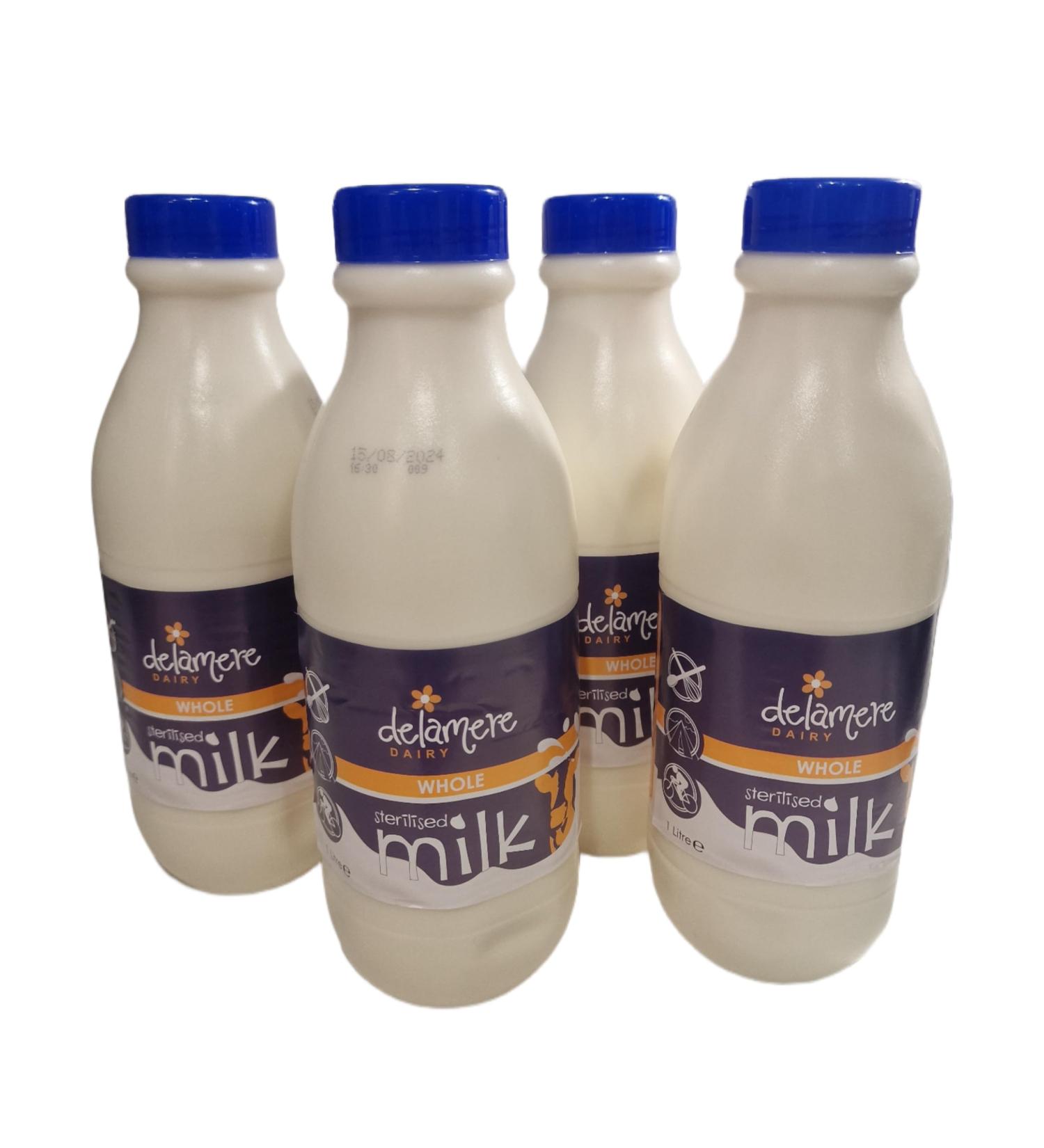 1L Delamere Dairy Sterilized Whole Milk Plastic Bottle (4 x 1Litre)
