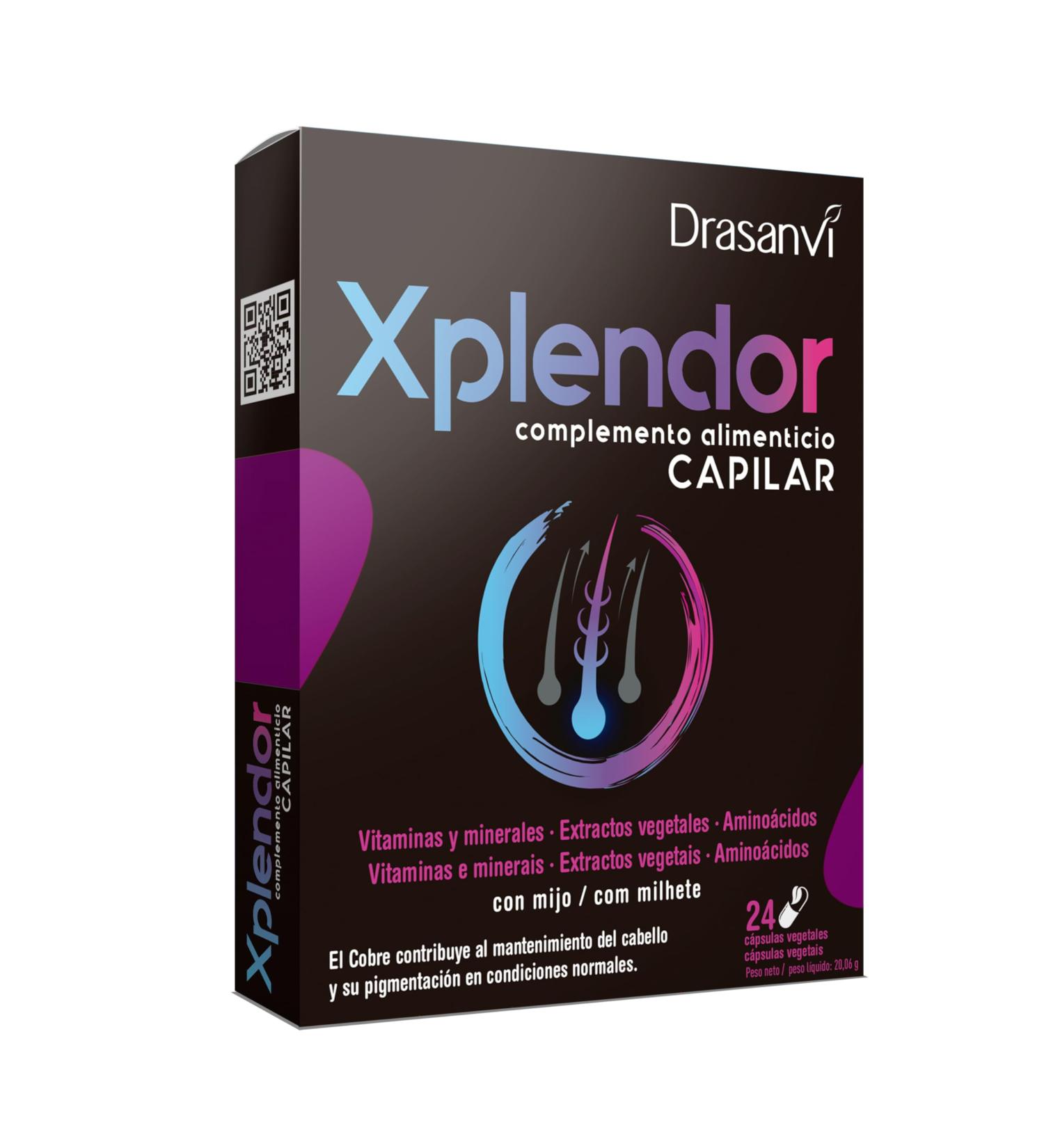 Drasanvi DRASANVI XPLENDOR - Vegetable Extracts + Vitamins + Minerals - Strengthens Hair Fibre - 24 Vegetable Capsules - Buy Online on GoSupps.com