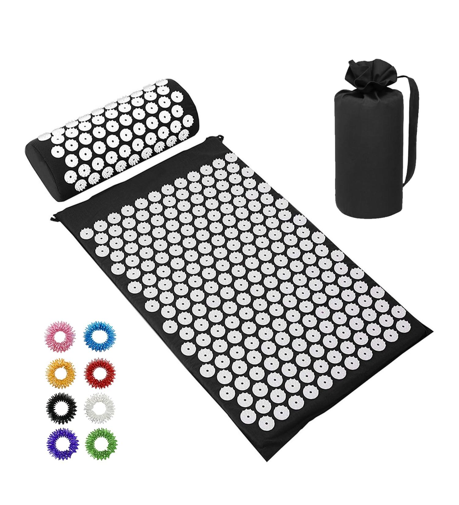 Acupress Toweratte & Pillow Set | Spike Yoga Mat for Massage & Wellness | Tension Relief & Muscle Recovery | Includes Carrying Bag - Black - Buy Online on GoSupps.com