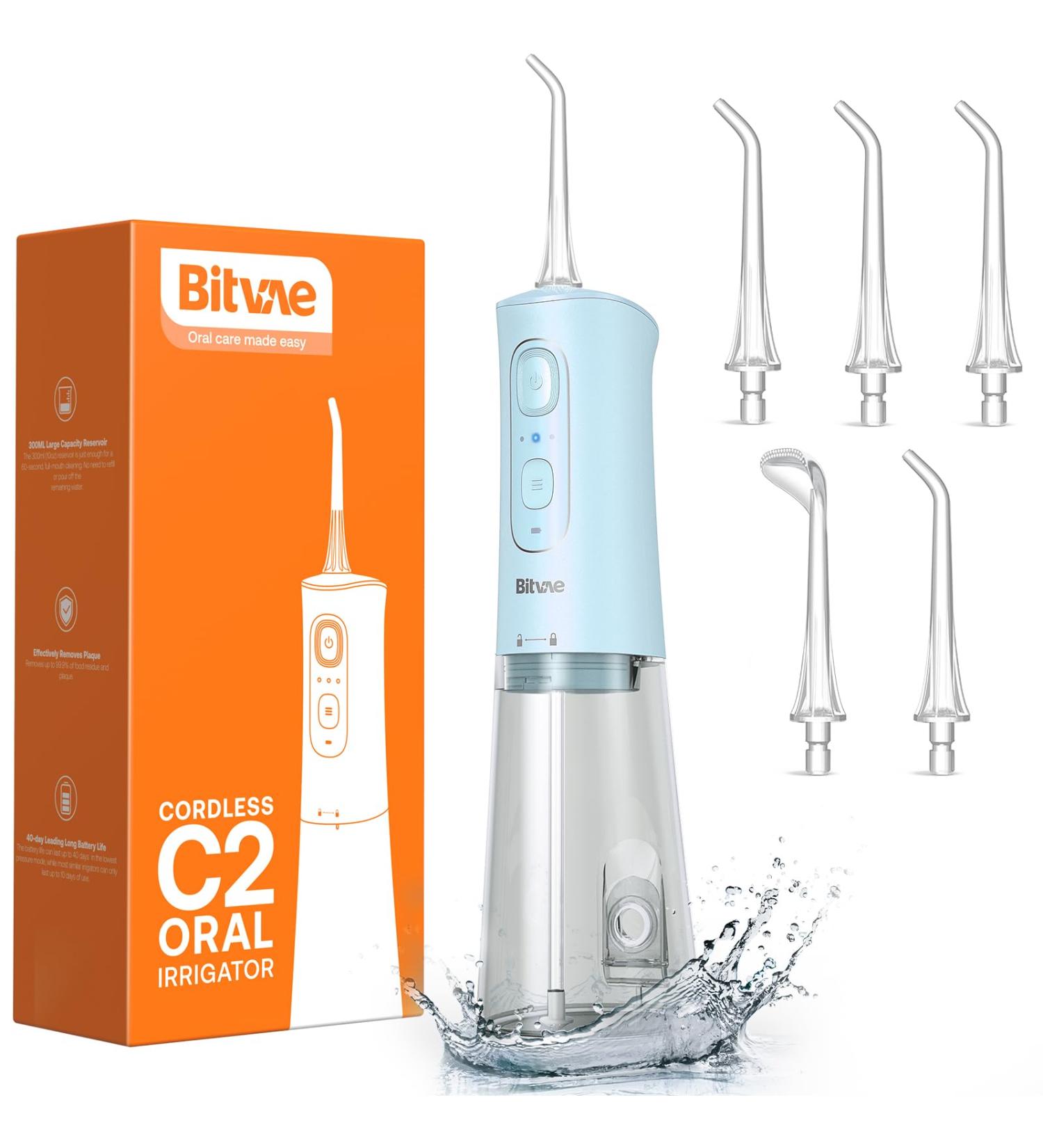 Buy Bitvae Wireless Oral Shower - 3 Cleaning Modes 6 Jet Tips Waterproof 40 Days of Use - Portable 260ml Tooth Cleaner in Blue - Buy Online on GoSupps.com