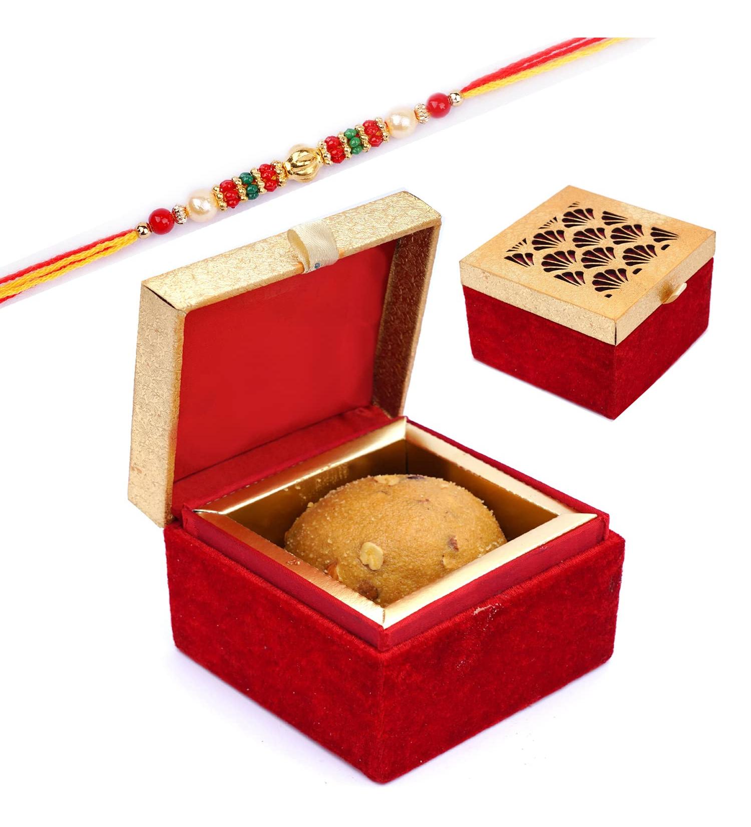 Ghasitaram Gifts Rakhi Gifts for Brothers Laddoo Box of Besan Laddoo with Pearl Beads Rakhi - Buy Online on GoSupps.com