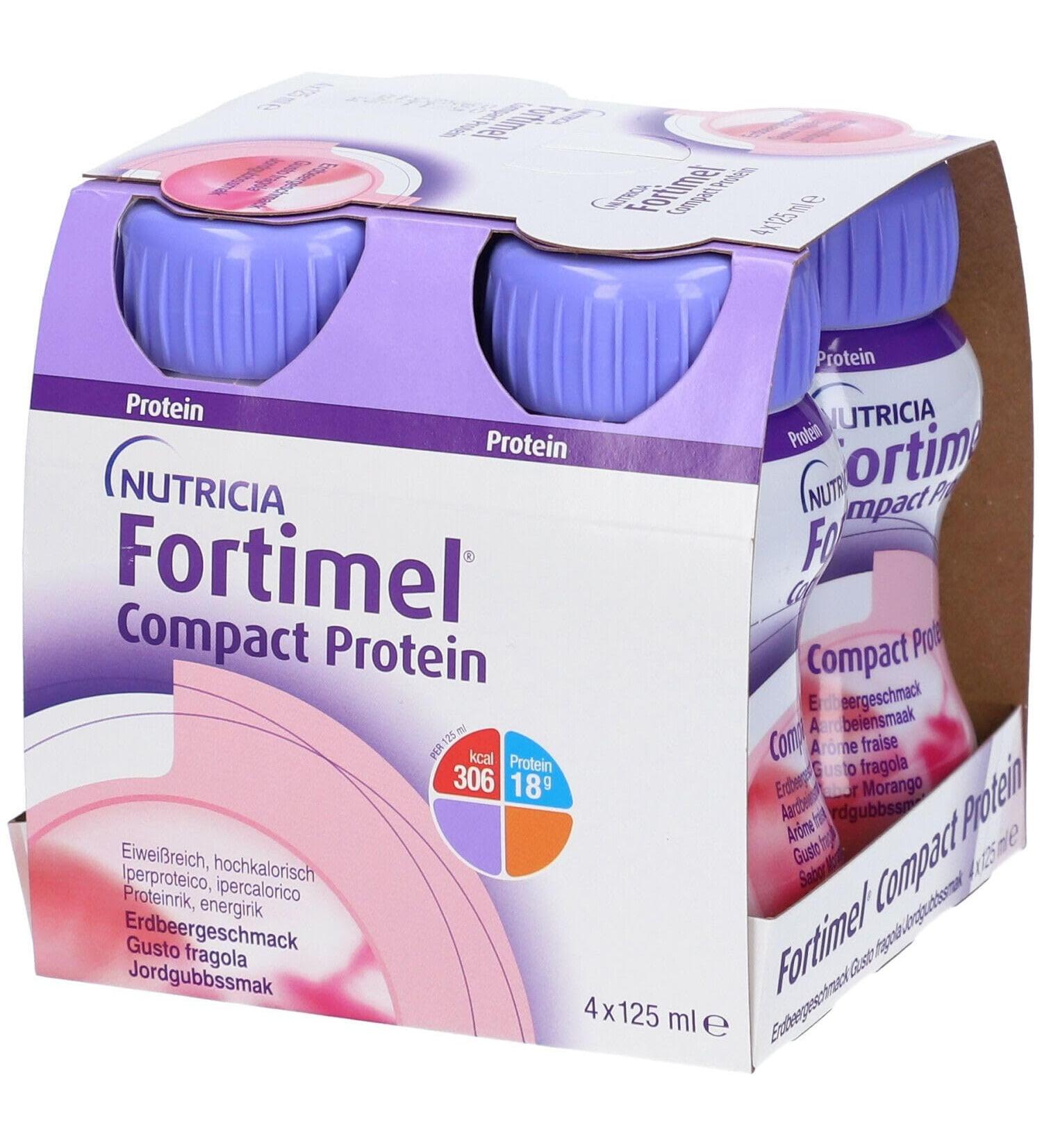 Nutricia NUTRICIA FORTIMEL COMPACT PROTEIN - Highly palatable and compact high-calorie and high-protein supplement useful in cases of malnutrition Special medical food Strawberry flavor - 4 x 125 ml