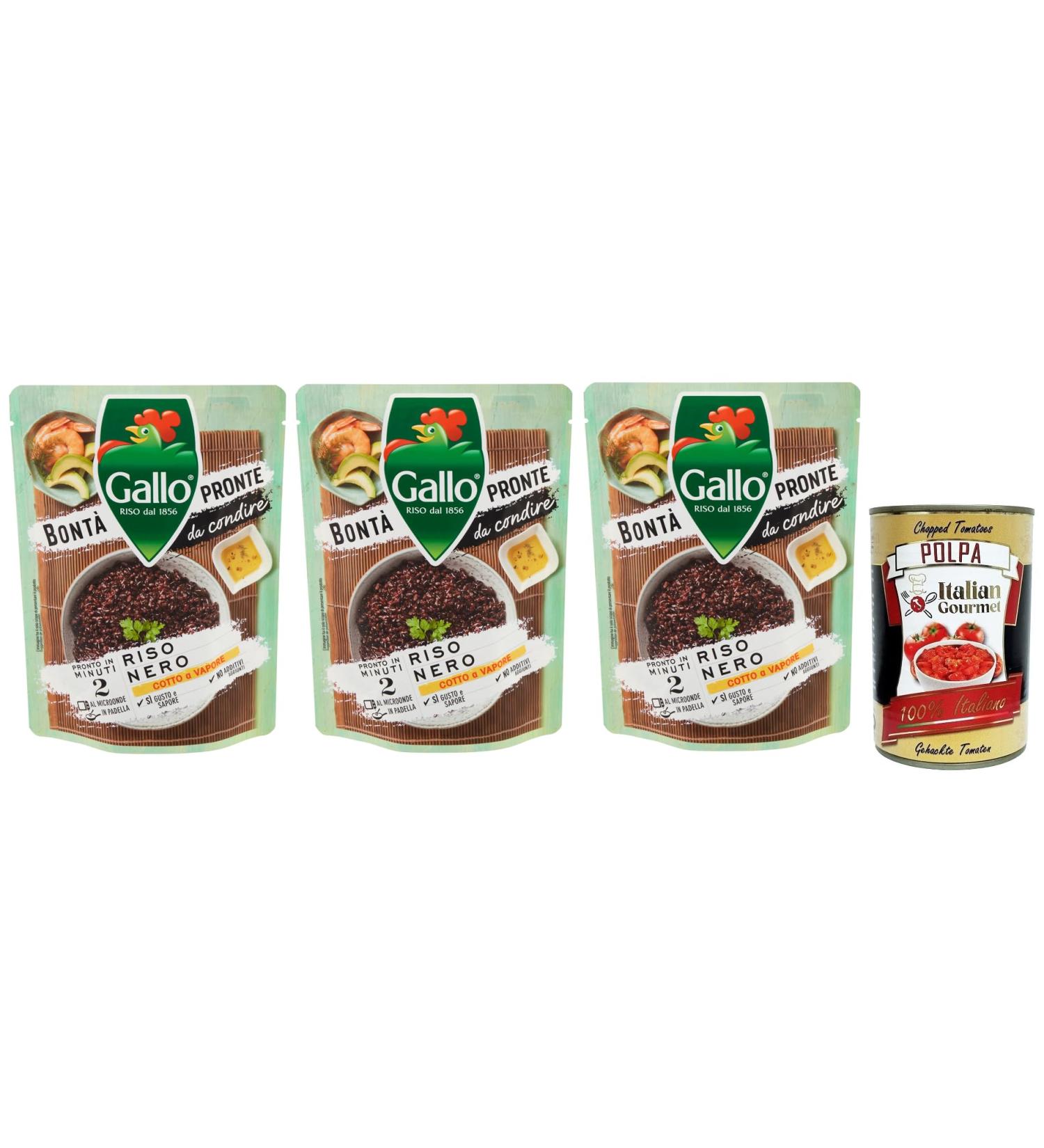  Italian Gourmet E.R. Riso Gallo Bont Pronte Riso Nero Set of 3 Precooked Rice 250 g Black Brown Rice + Tomato Pulp Italian Gourmet Tomato Pulp 400 g Box - Buy Online on GoSupps.com