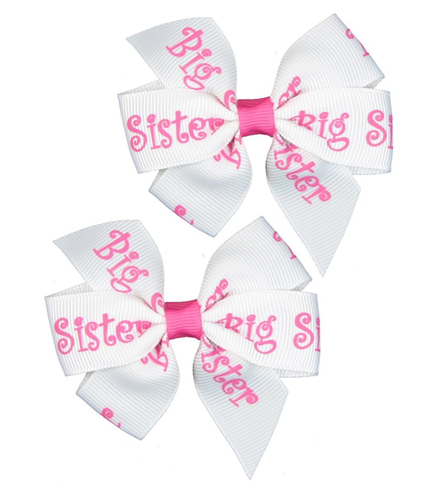 Small Baby Hair Clips,Toddler Hair Clips-2ct 3" Hair Bows for Girls-Grosgrain Ribbon No Slip Grip Metal Barrettes for Girls Teens Toddlers Kids Women,Baby Girl Hair Accessories (Big Sister) white