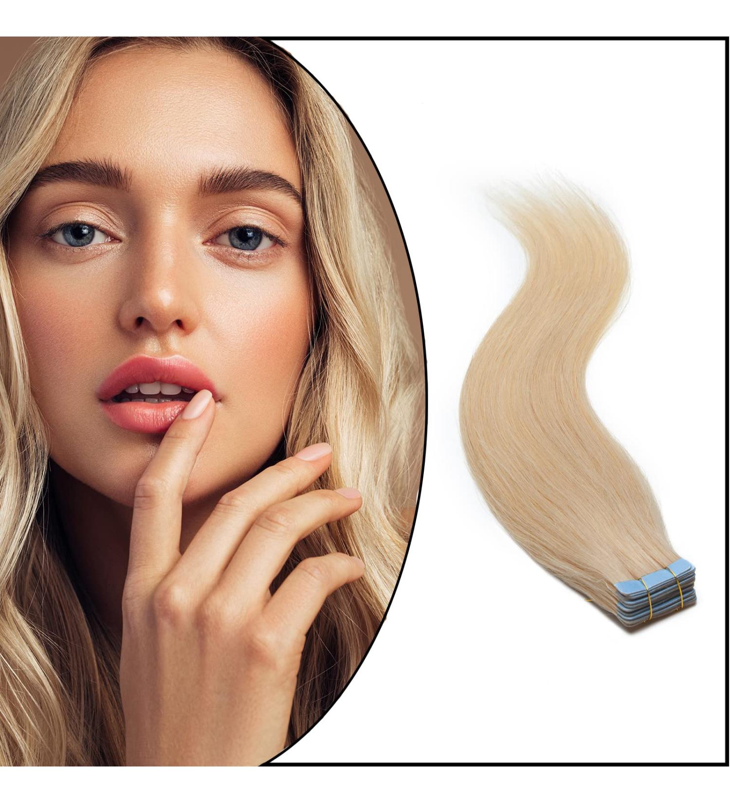 Elailite Invisible Hair Extensions - 20 Pieces Remy Tape Extensions 45cm 50g #613 Bleached Blonde Real Human Hair - Buy Online on GoSupps.com