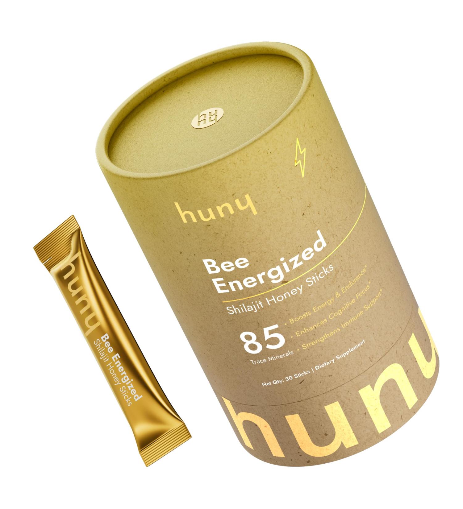 HUNY Bee Energized with Shilajit Honey Sticks | 85+ Trace Minerals for Clean Energy, Focus & Immune Support | Pure Himalayan Shilajit for Men & Women | 30 Count (Pack of 1) - Buy Online on GoSupps.com