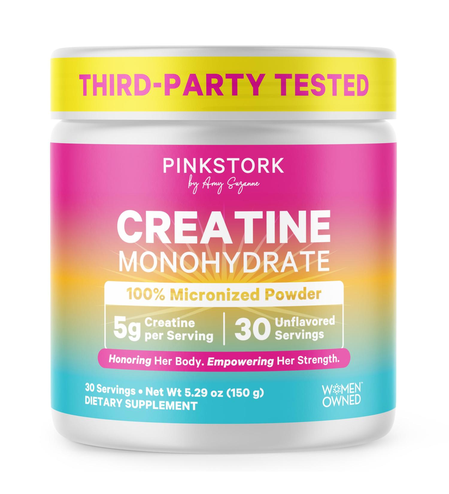 Pink Stork Creatine Monohydrate for Women | Micronized Creatine Powder | 5g Unflavored | Supports Muscles Energy Cognitive Function | Clean Alternative to Pills or Gummies | 30 Servings - Buy Online on GoSupps.com