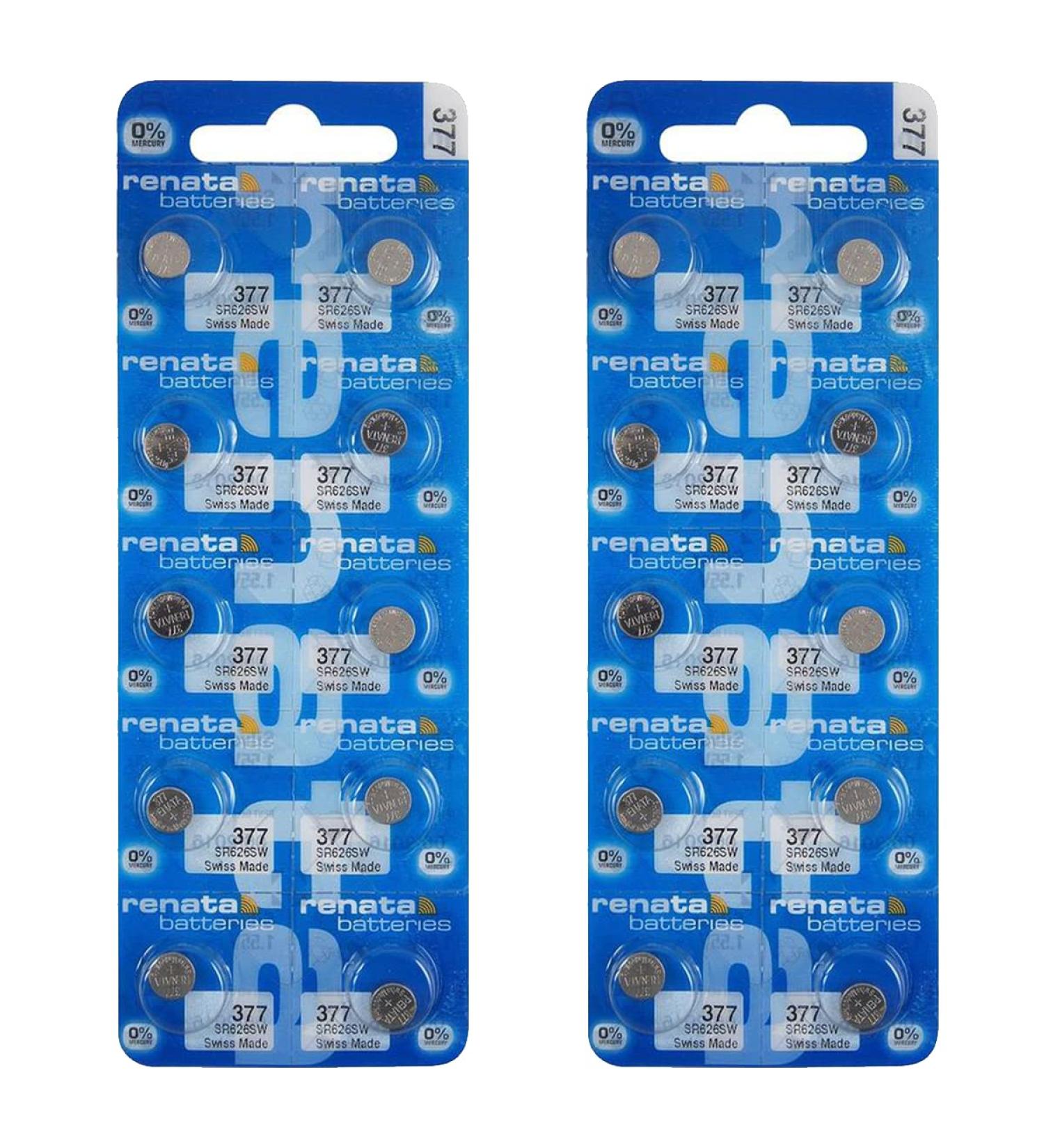 Renata 377 SR626SW Batteries - 1.55V Silver Oxide Watch Battery (20 Count) | International Shipping Available - Buy Online on GoSupps.com