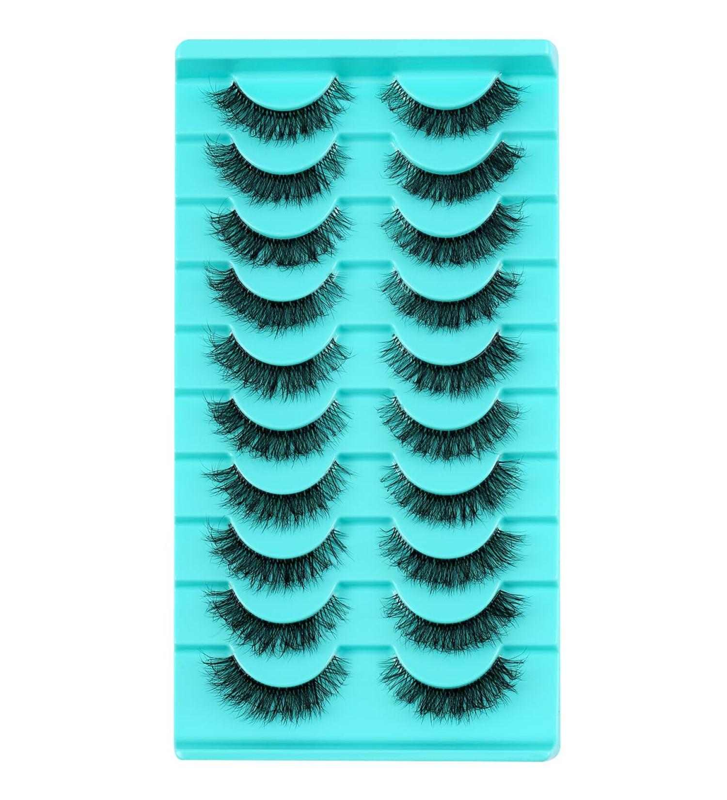 Clear Band Russian Volume Fluffy Strip Lashes - 10 Pairs of Naturally Wispy D Curly False Eyelashes | Look Like Extensions (HT145) - Buy Online on GoSupps.com