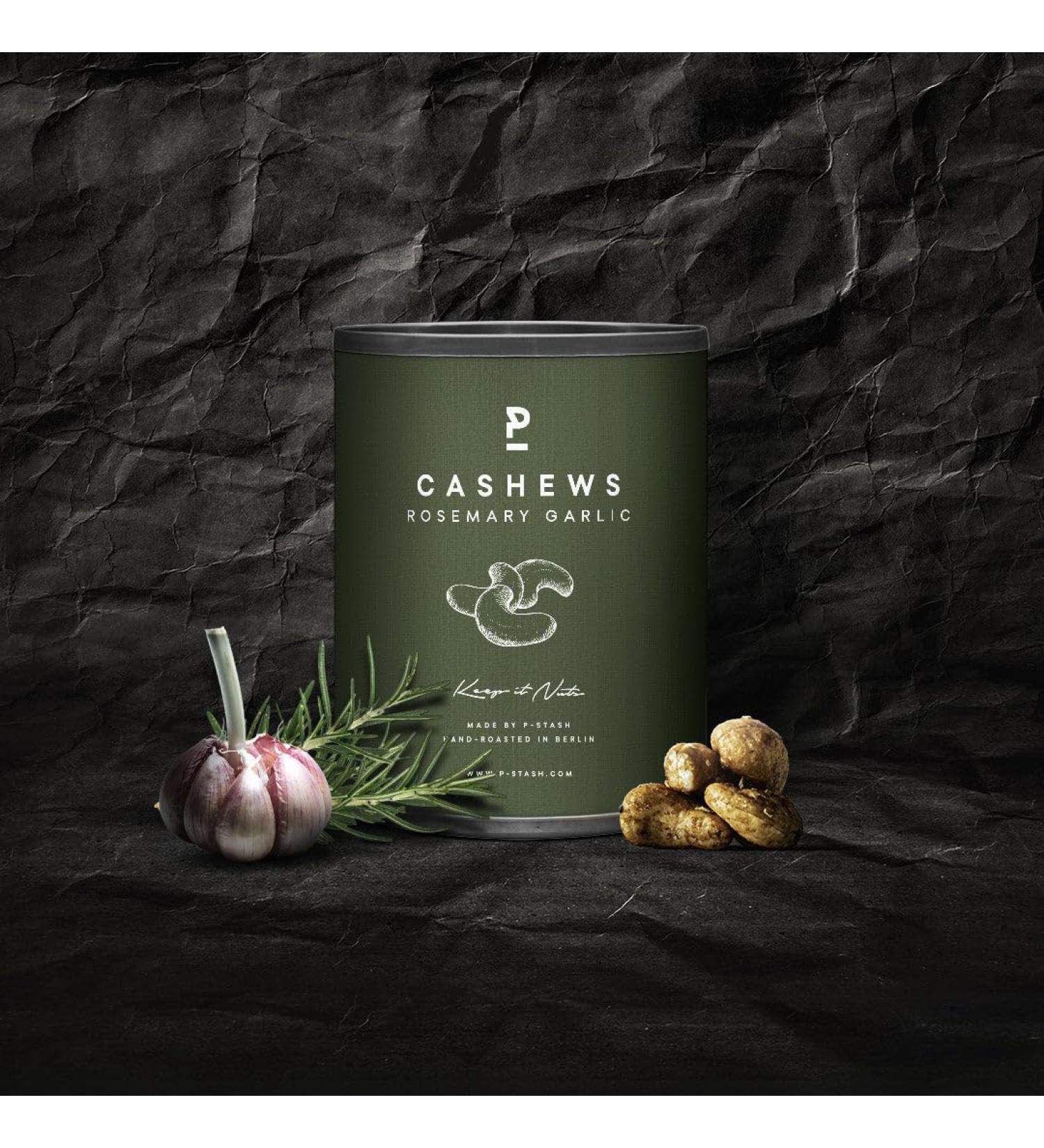 Buy P-Stash Cashew Rosemary Garlic Mini 4x55g - Roasted Vegan Nuts | Hand-Roasted Premium Nibbles for International Shipping - Buy Online on GoSupps.com