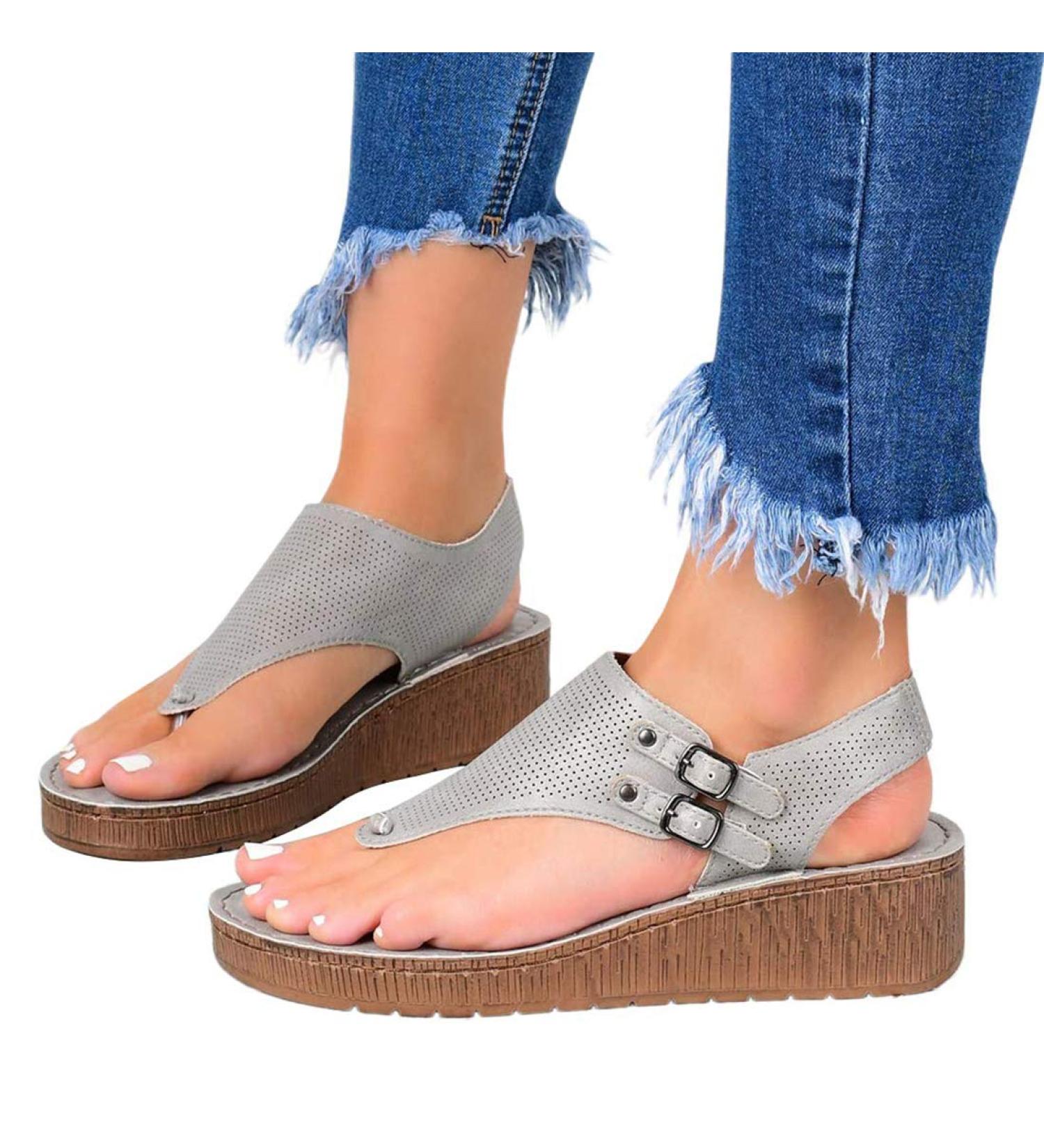 Shop Stylish Women's Wedge Heel Sandals - Summer Open Toe Non-Slip Slingback Fashionable Roman Leisure Shoes in White Size 35 EU - Buy Online on GoSupps.com