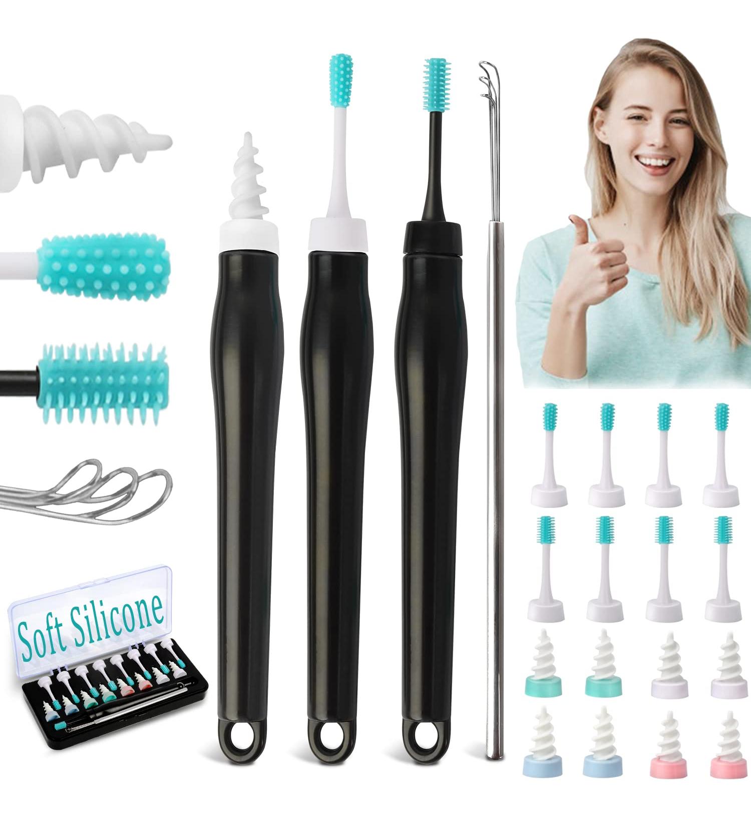 Q-Grips Earwax Remover - Safe Silicone Ear Cleaner with 16 Replacement Tips - Buy Online on GoSupps.com