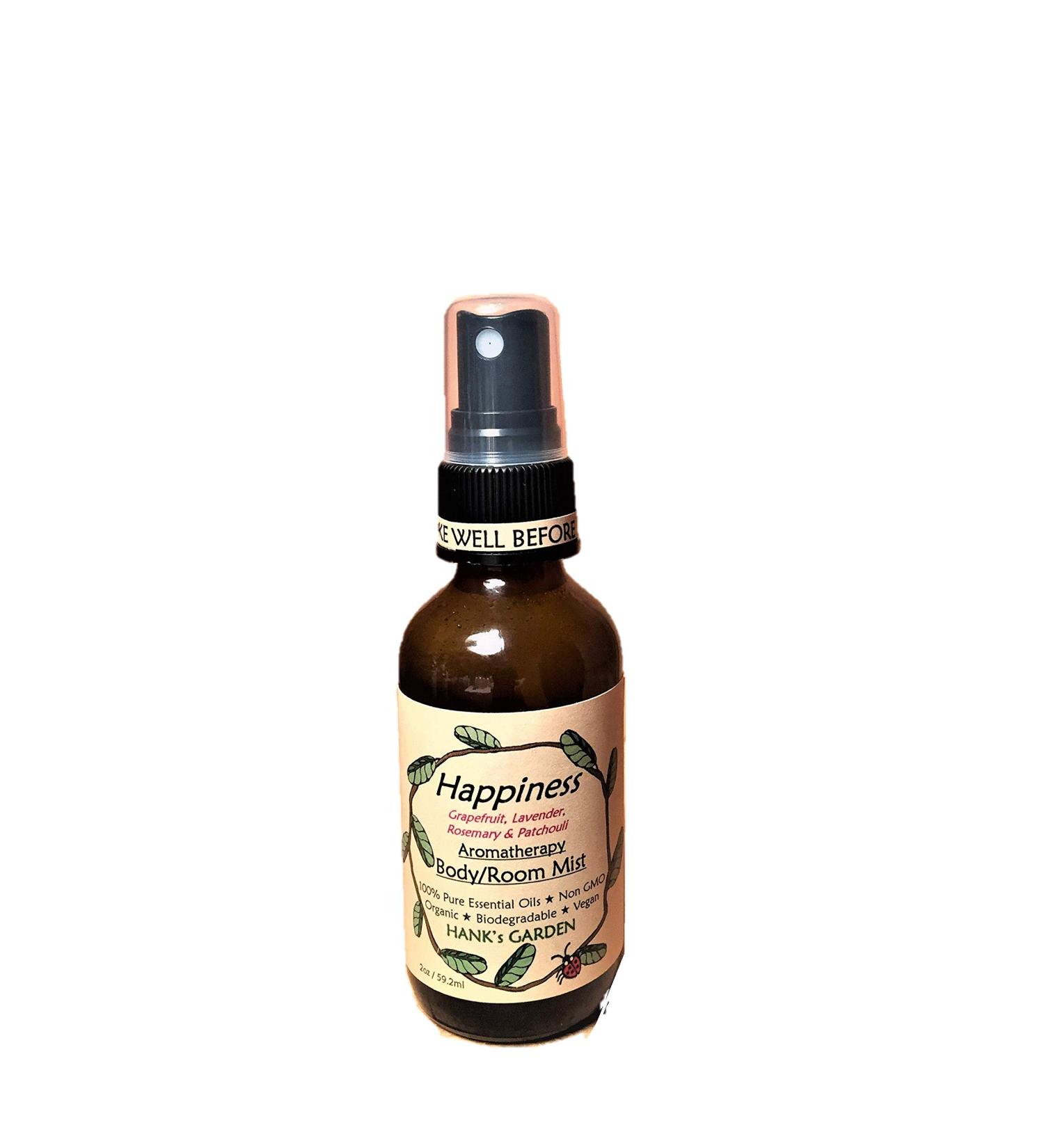Hank's Garden HAPPINESS Aromatherapy Body Room Mist Spray - Lavender Grapefruit Rosemary Patchouli - 100% Pure Essential Oils Vegan Organic Non GMO (2 oz)