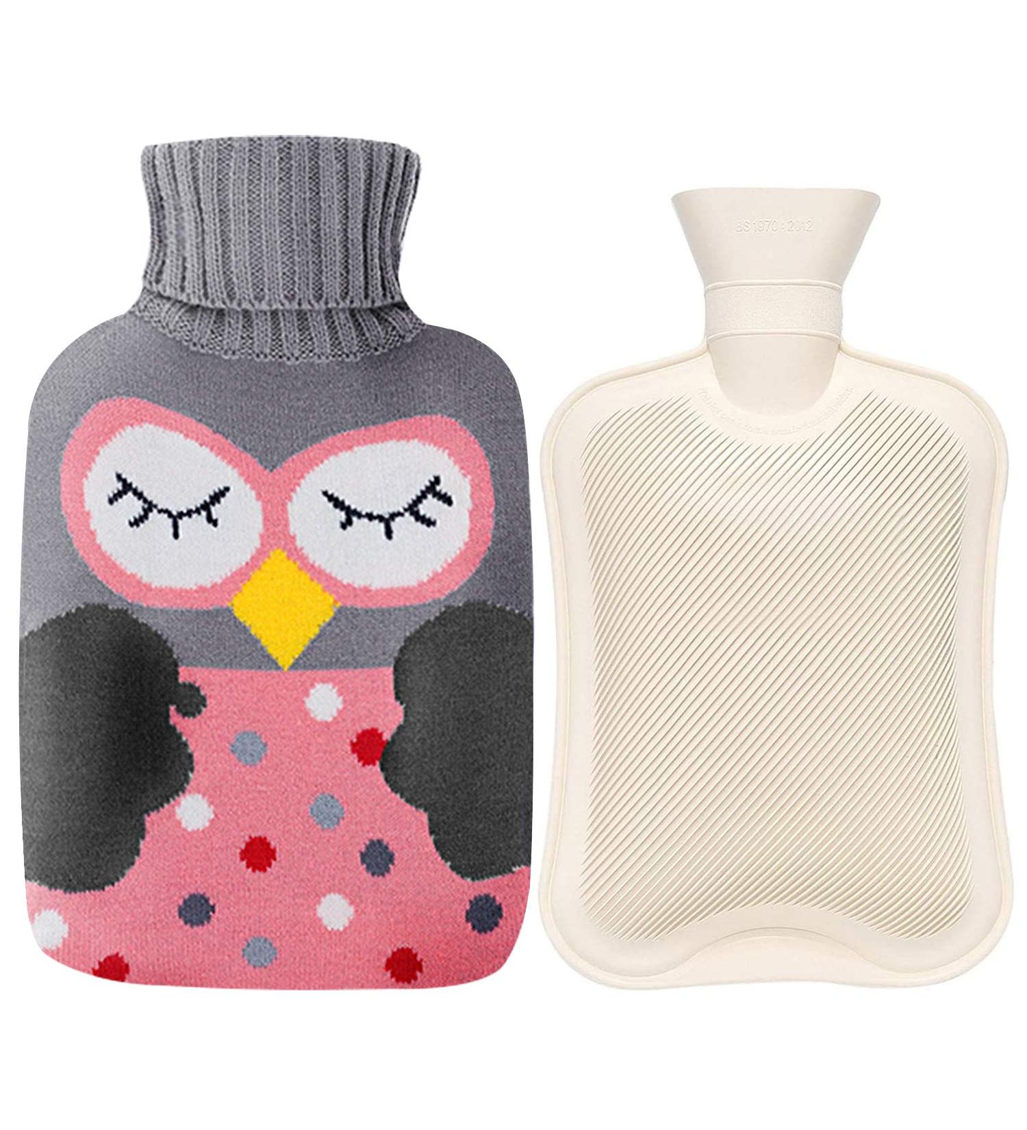 2L Rubber Hot Water Bottle with Owl Cover | Pain Relief for Menstrual Cramps | Pink Hot Bag Pack - Buy Online on GoSupps.com