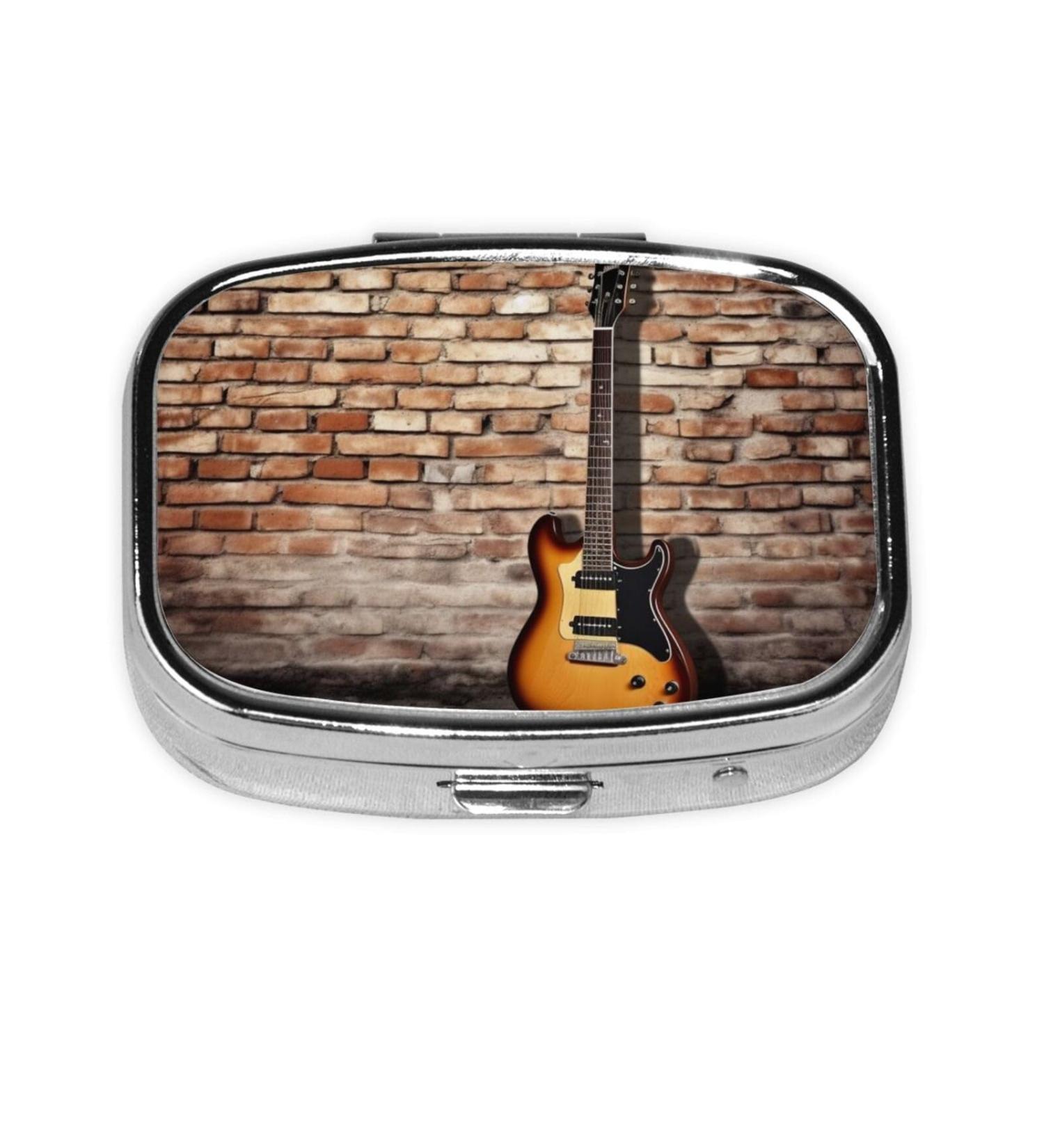 Travel-Friendly Guitar Pill Box | Old Brick Wall Background | Medicine Organizer for Musicians - Buy Online on GoSupps.com