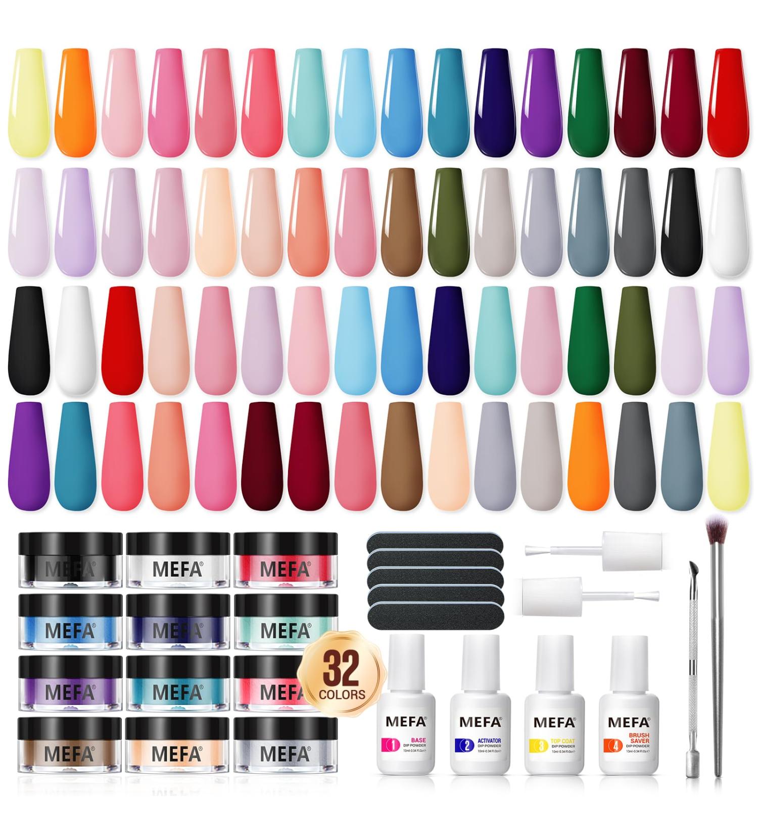 MEFA Dip Powder Nail Kit - 32 Color Dipping Powder Set for French Nail Art - Base Top Coat & Activator - Perfect for All Seasons - International Shipping Available - Buy Online on GoSupps.com