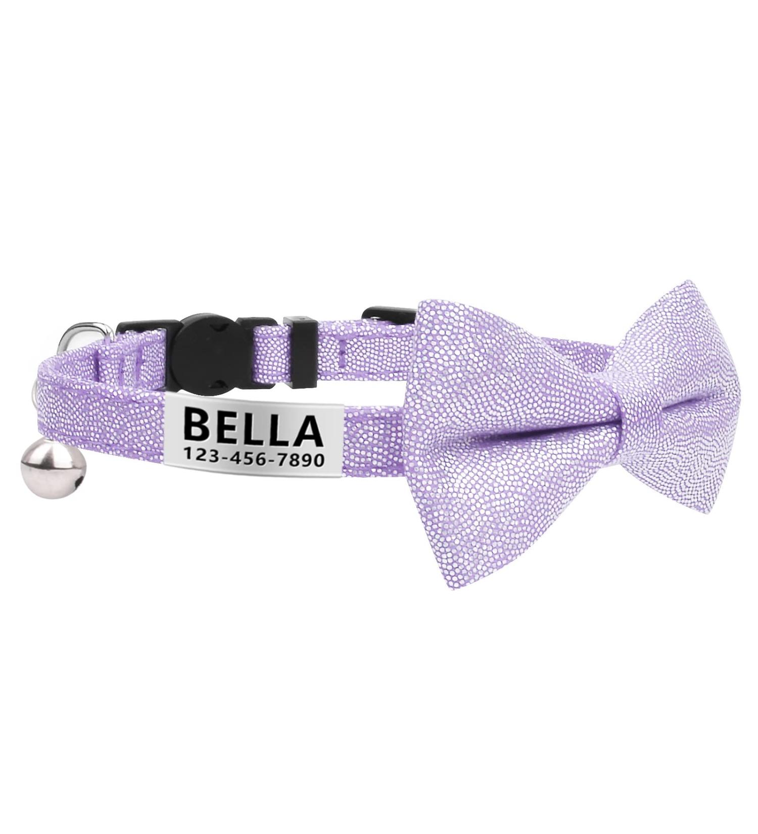 LaReine Plaid Print Breakaway Cat Collar with Bell & Bow Tie - Adjustable Safety Collar for Kittens - Purple Bling Option - Buy Online on GoSupps.com