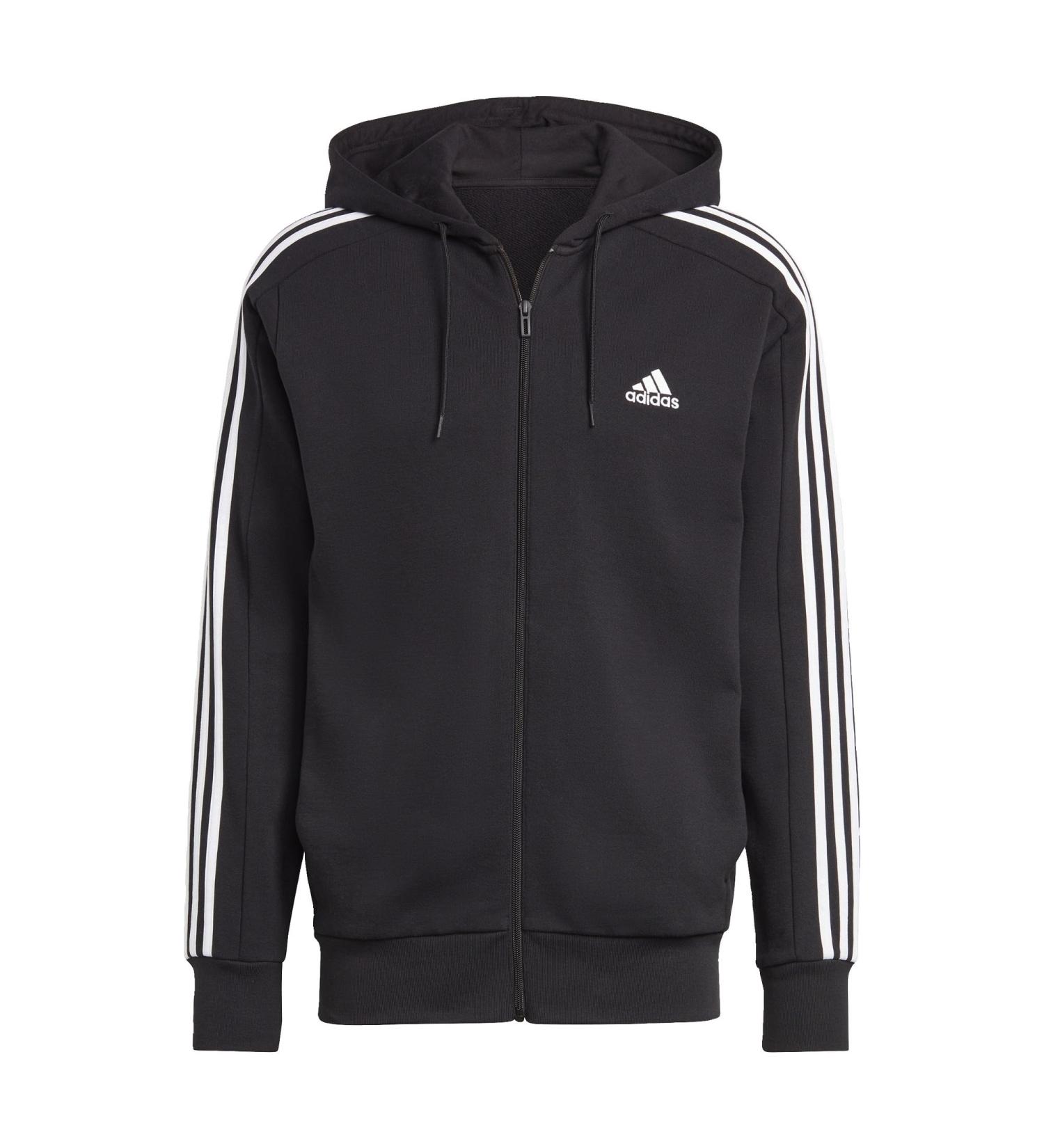 Adidas Men's Essentials French Terry Full-Zip Hoodie - Black/White - L Tall | Premium Athletic Wear | International Shipping Available - Buy Online on GoSupps.com