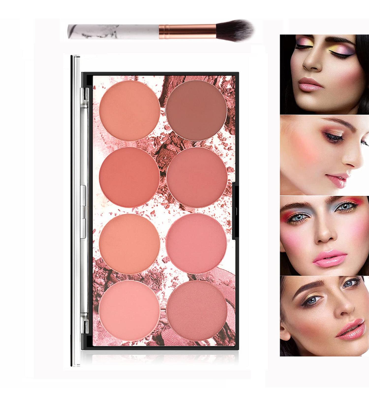 8 Colors Rouge Palette - Bright Shimmer & Matte Blush Powder | Professional Contour & Highlight Makeup with Brush - Buy Online on GoSupps.com